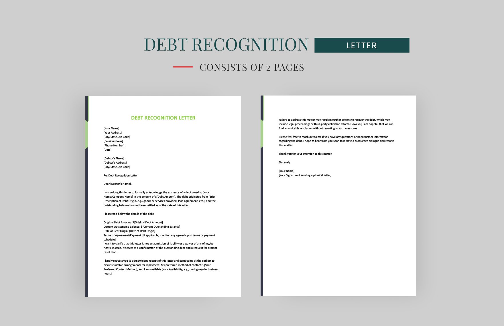 Debt Recognition Letter in Word, Google Docs, Apple Pages