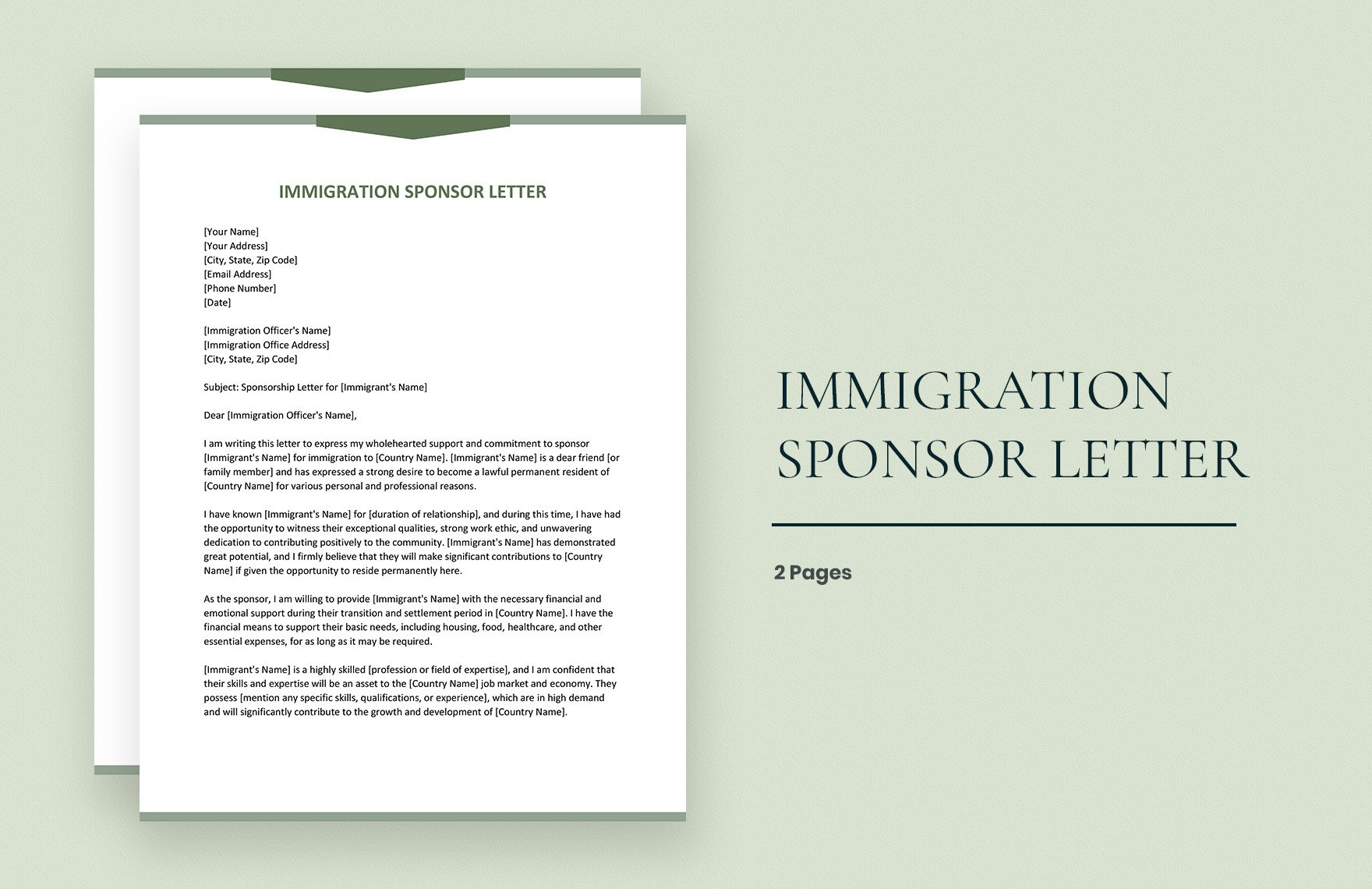 Immigration Sponsor Letter in Word, Google Docs, Apple Pages
