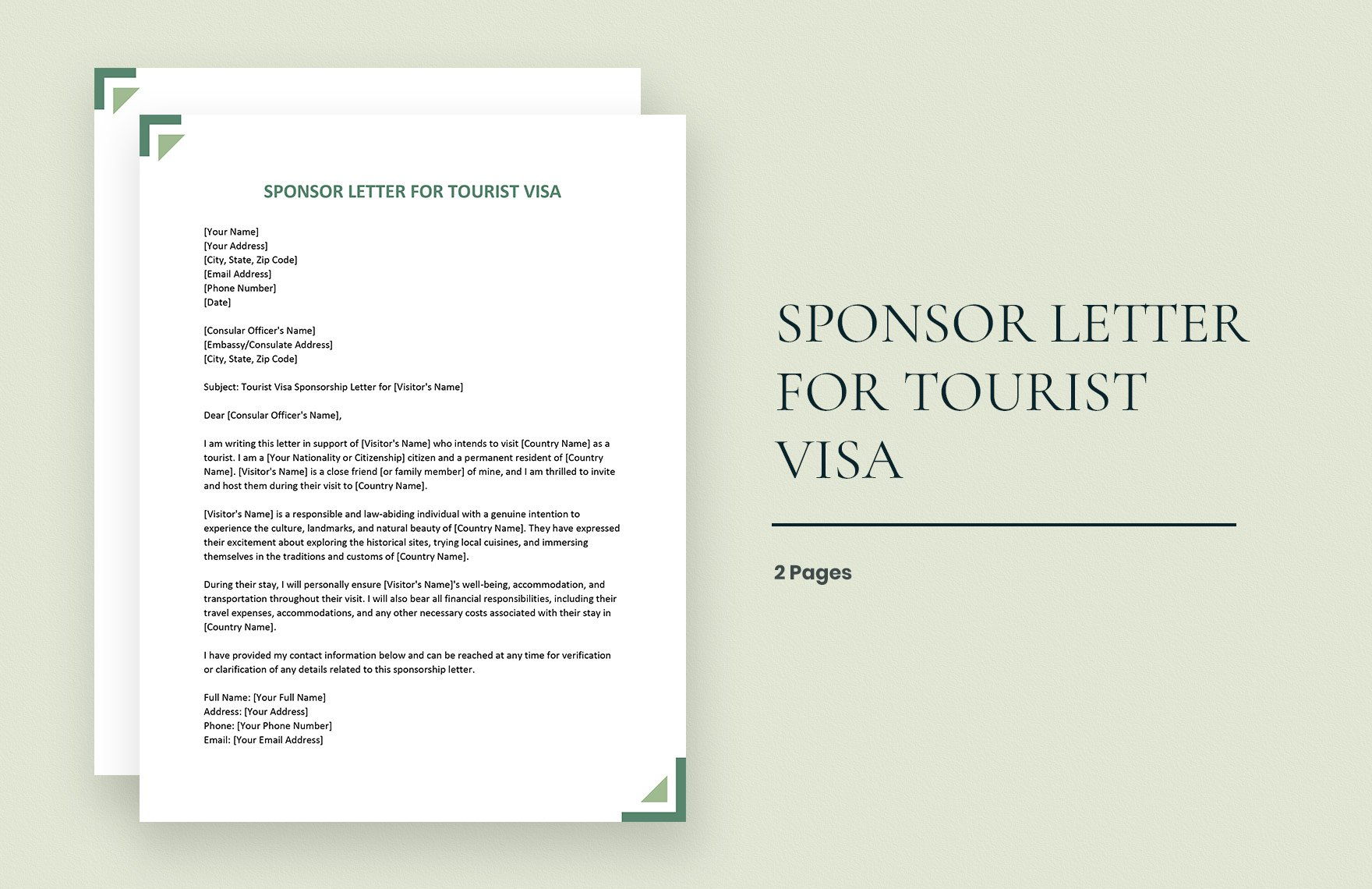 Sponsor Letter for Tourist Visa