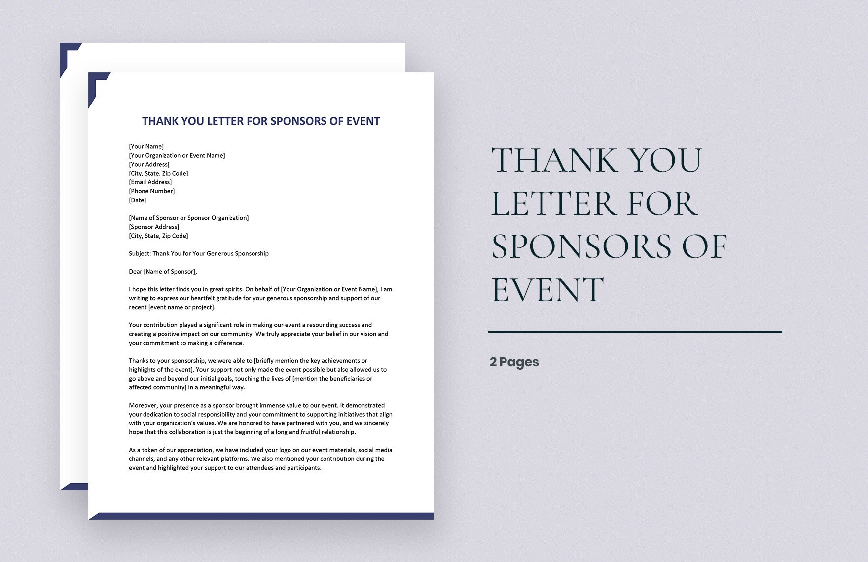Free Thank You Letter for Sponsors of Event
