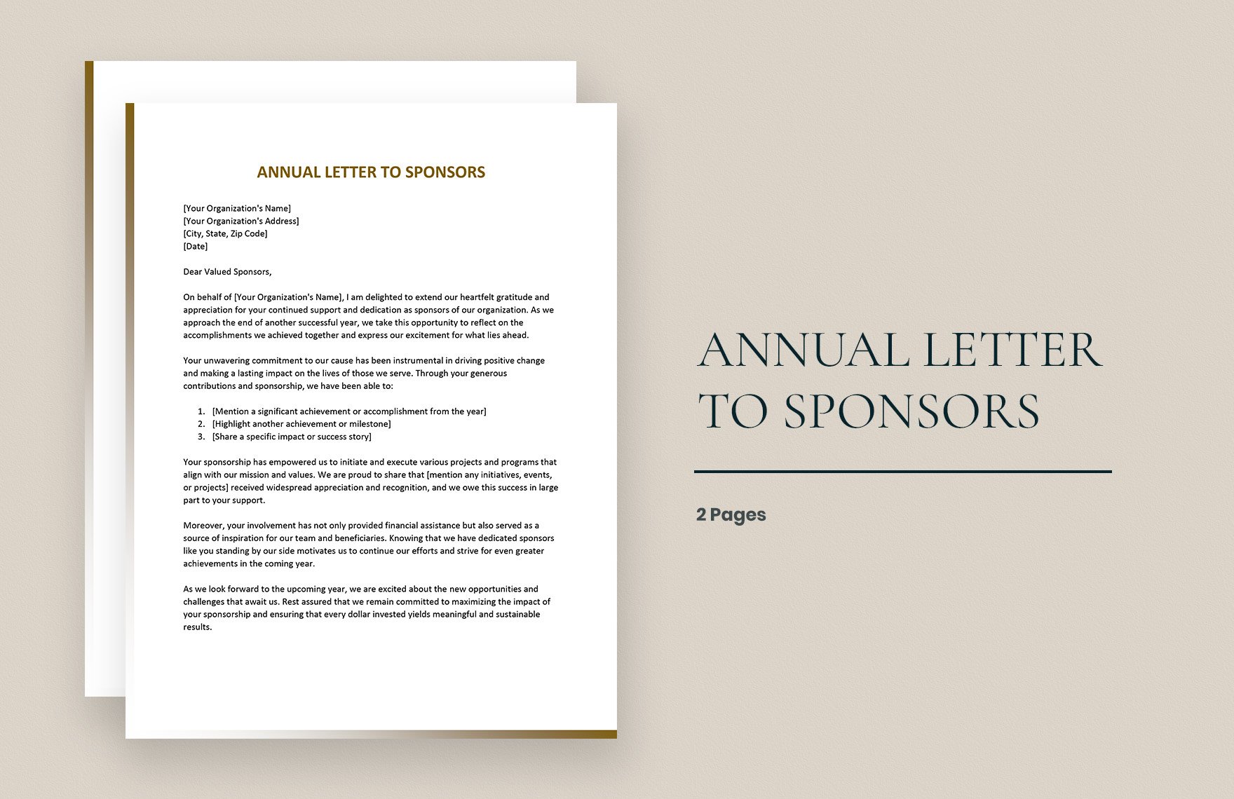 Annual Letter to Sponsors in Word, Google Docs, Apple Pages