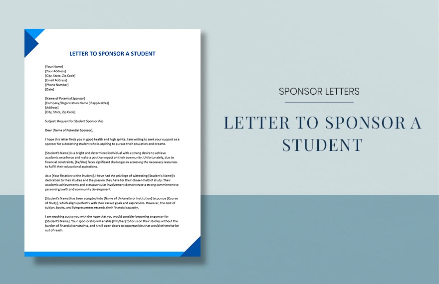 Free Letter to Sponsor a Student
