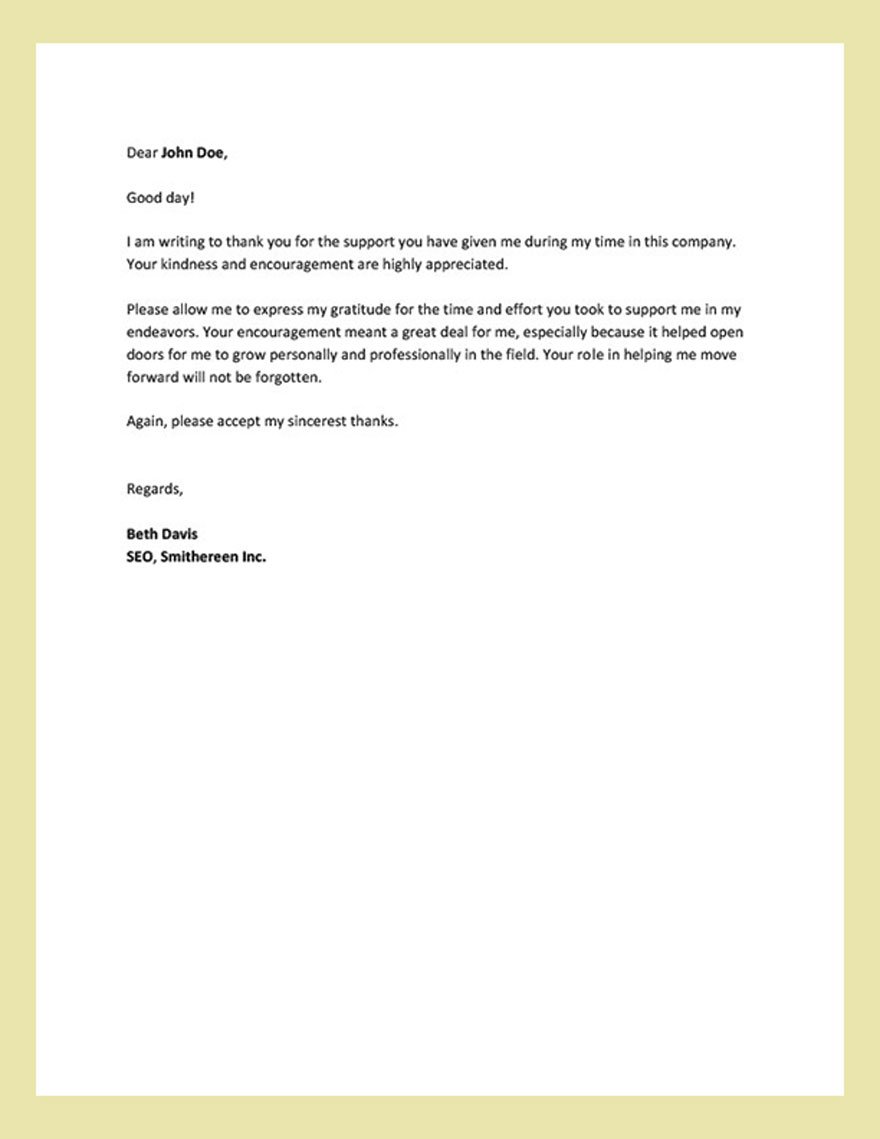 Thank You Letter to Boss for Support Template