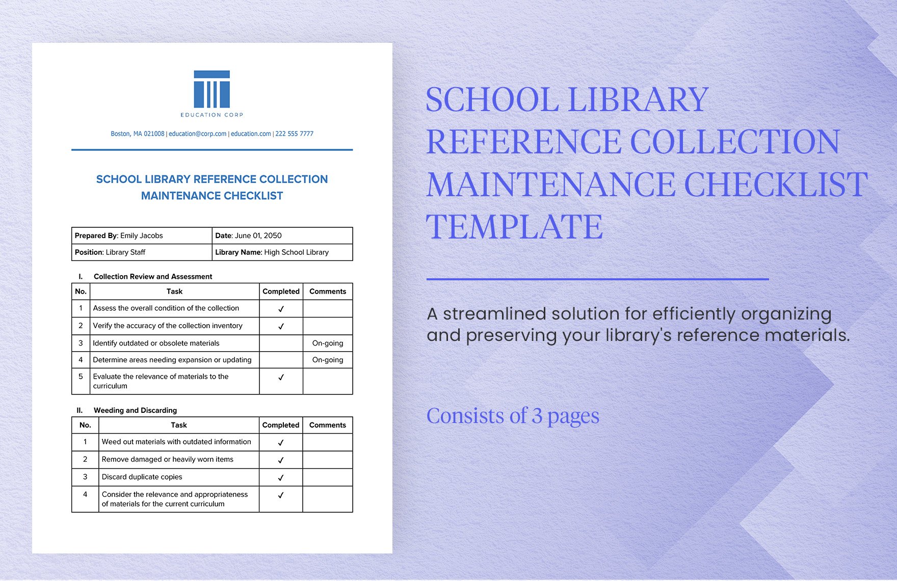 School Library Reference Collection Maintenance Checklist Template