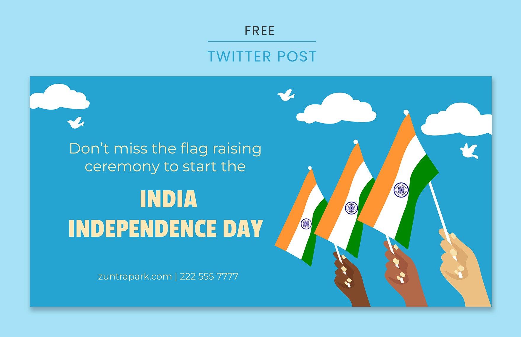Free India Independence Day Twitter Post Template in PDF, Illustrator, SVG, JPEG