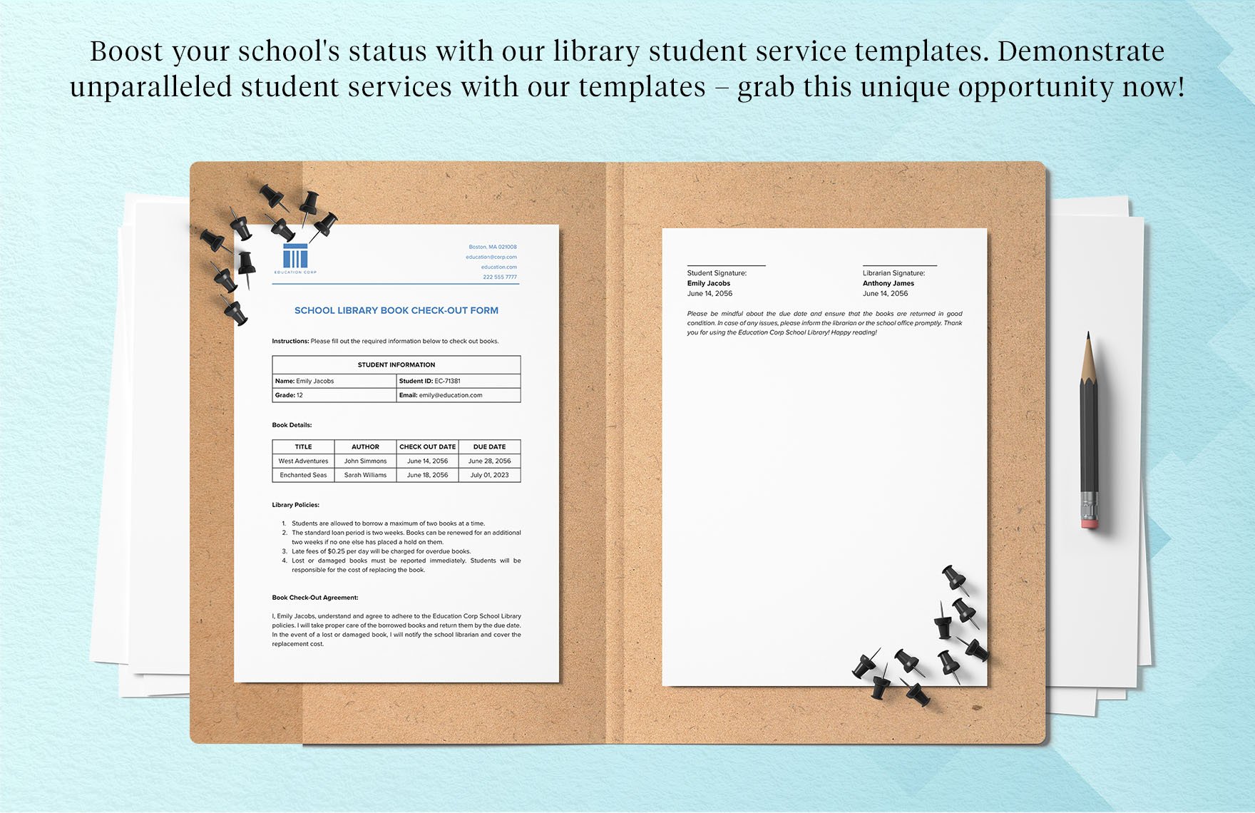School Library Book Check-Out Form Template