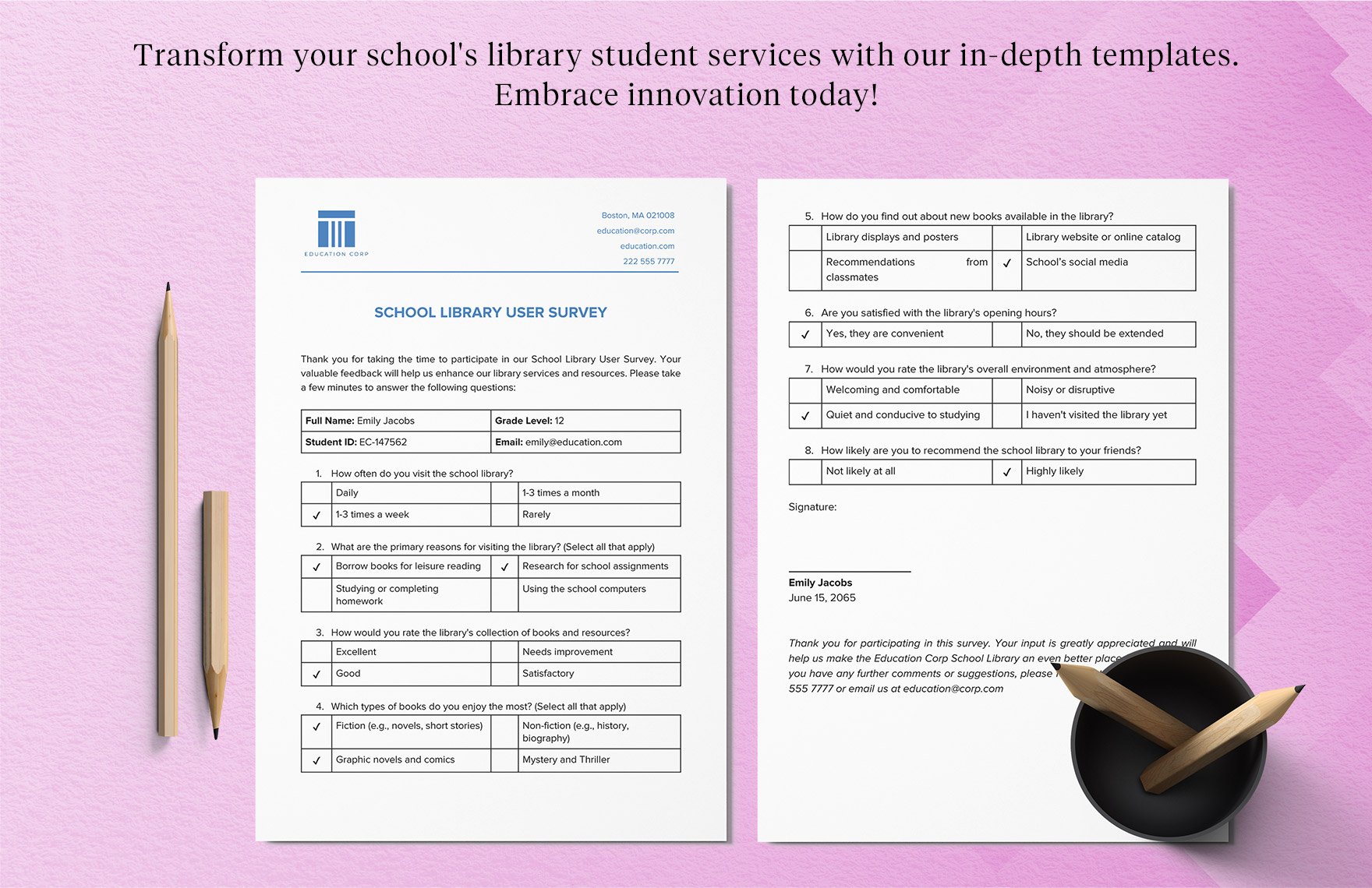 School Library User Survey Template