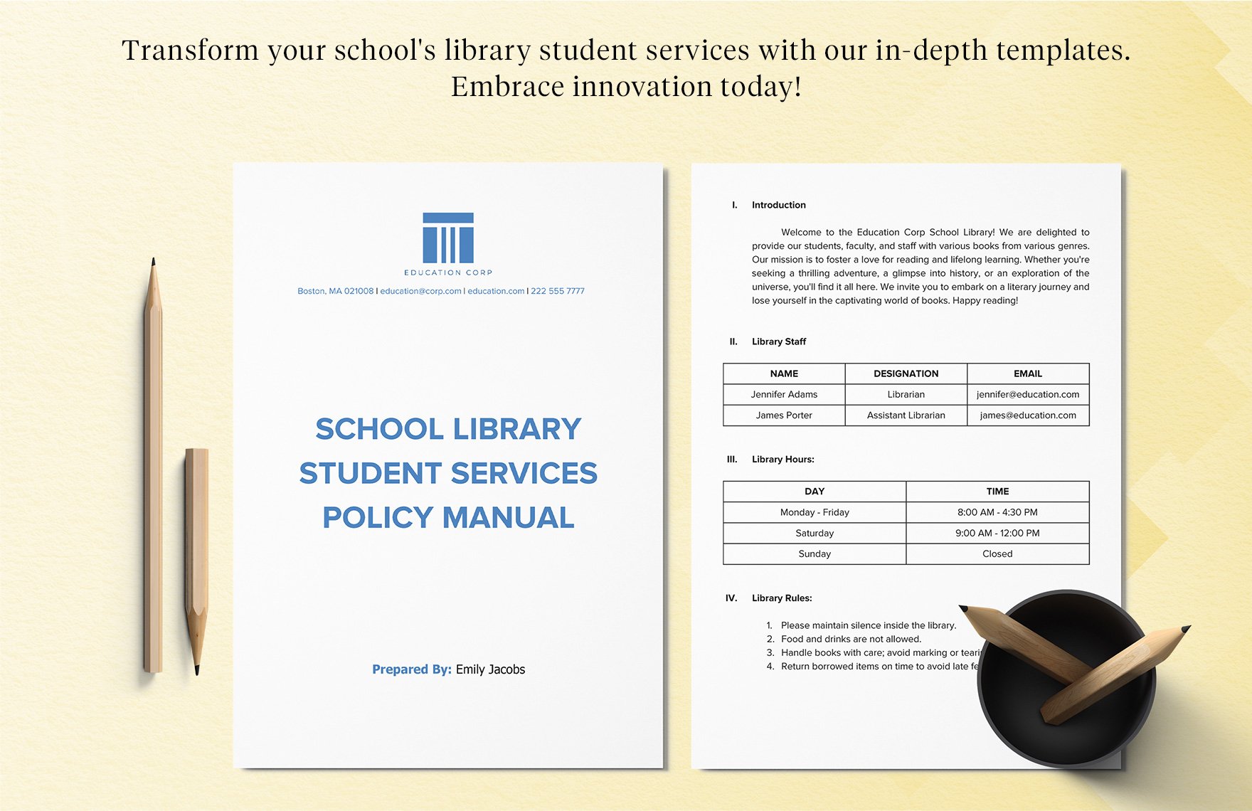 School Library Student Services Policy Manual Template