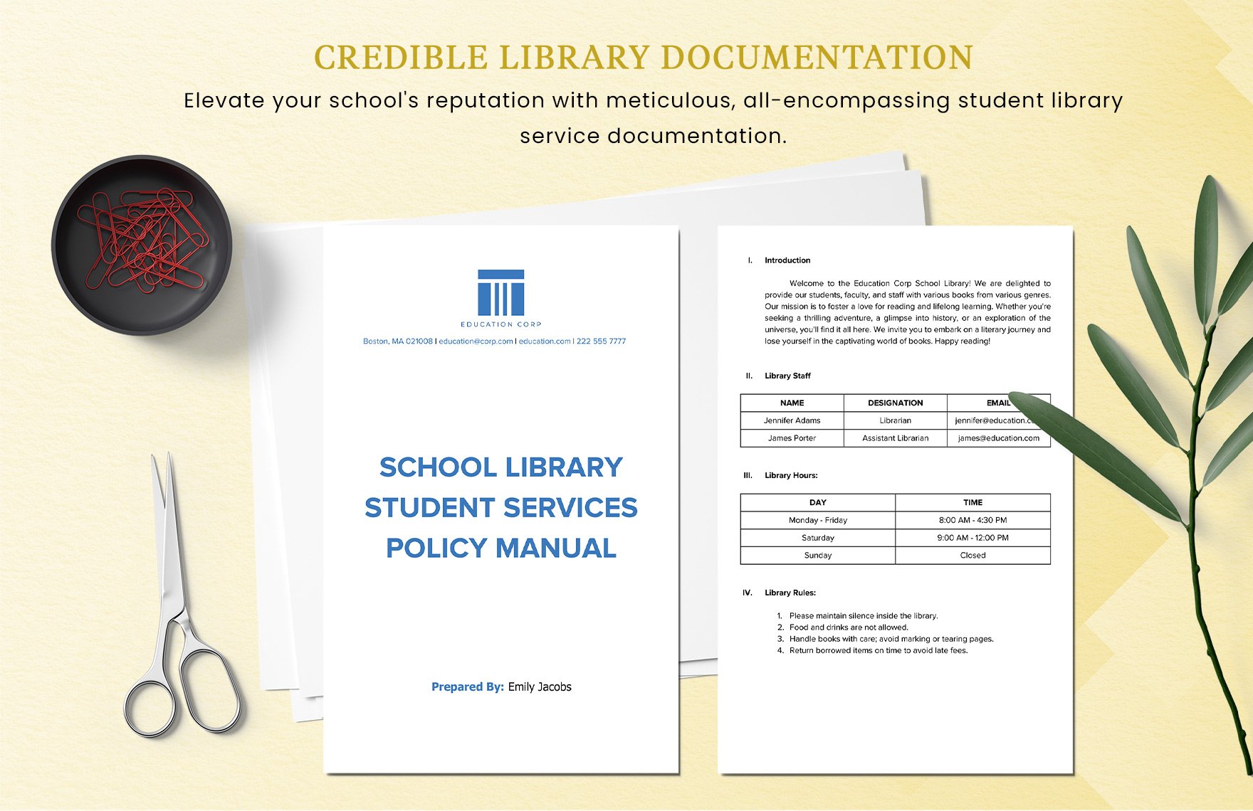 School Library Student Services Policy Manual Template