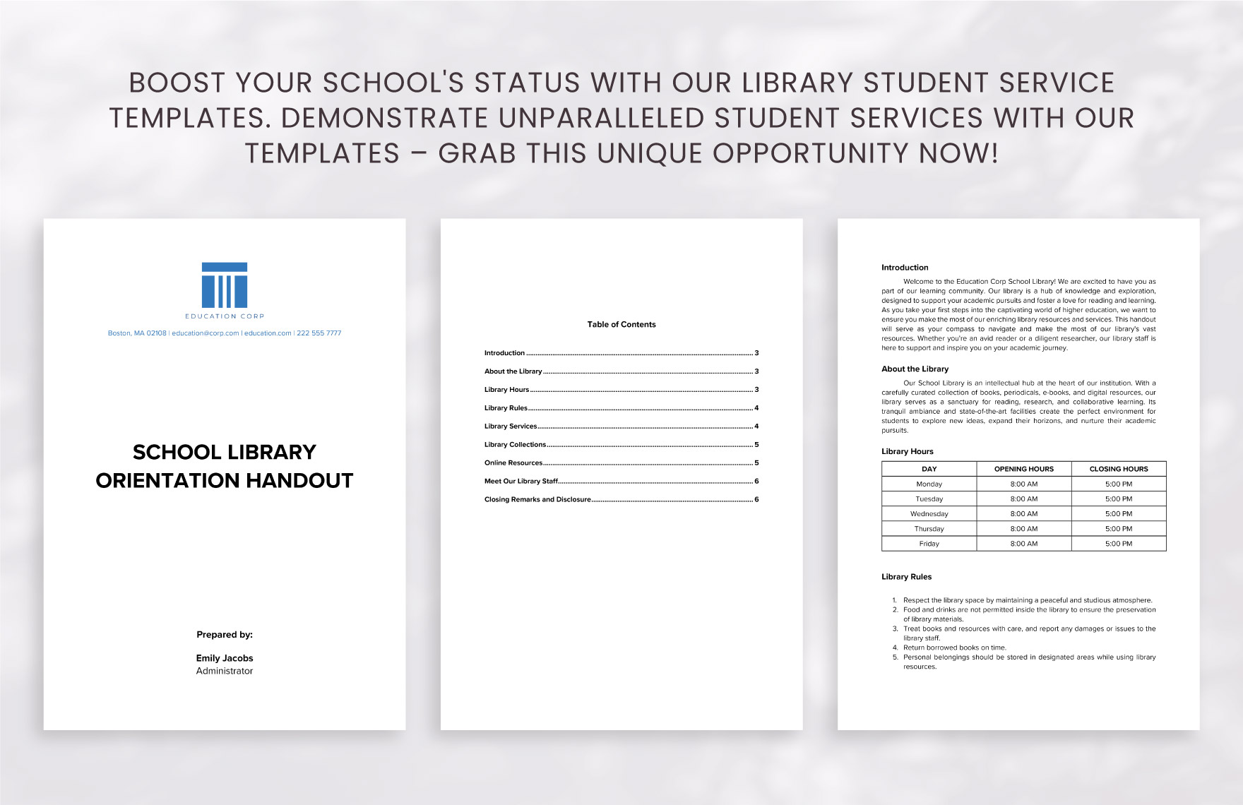 School Library Orientation Handout Template