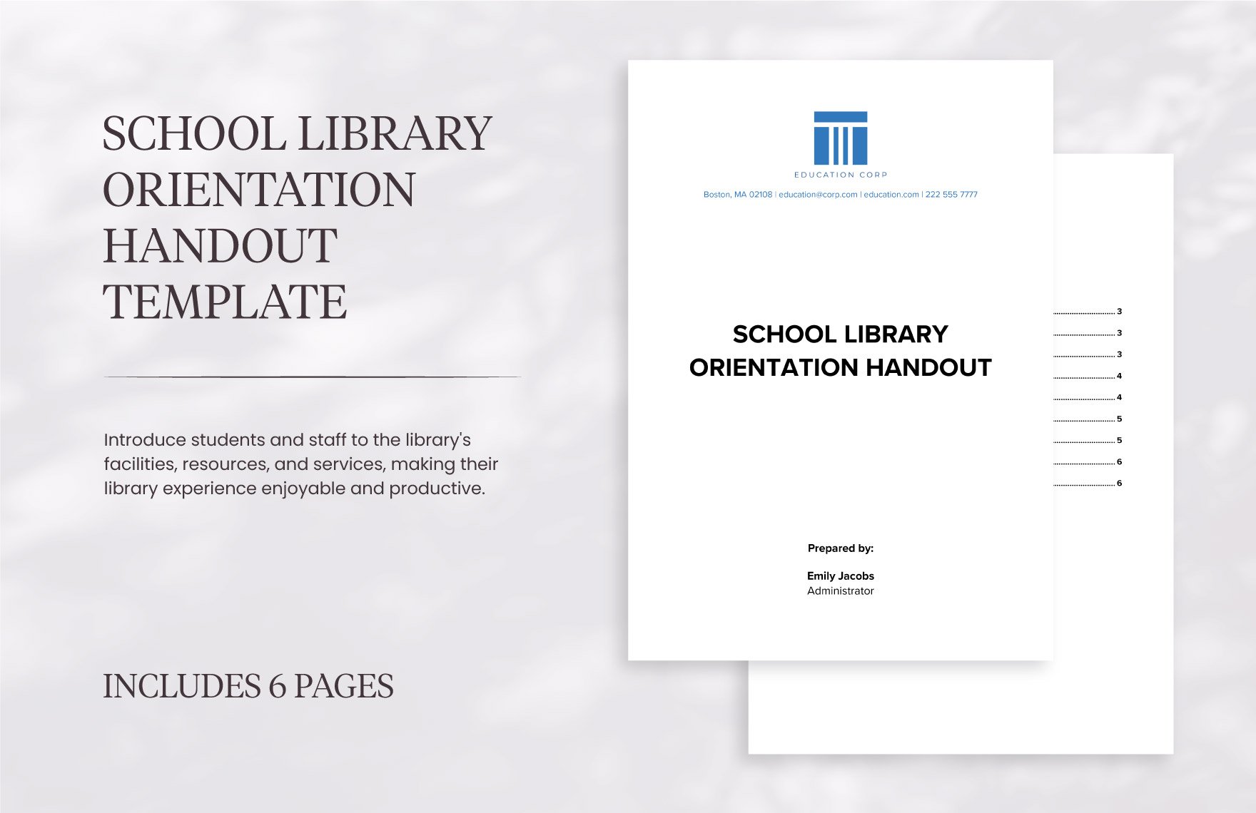 School Library Orientation Handout Template in Word, Google Docs, PDF