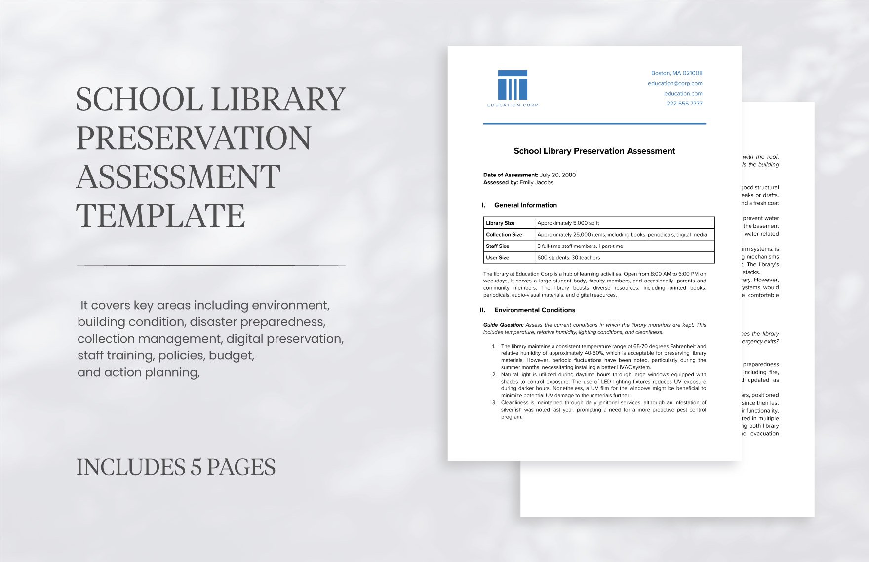 School Library Preservation Assessment Template