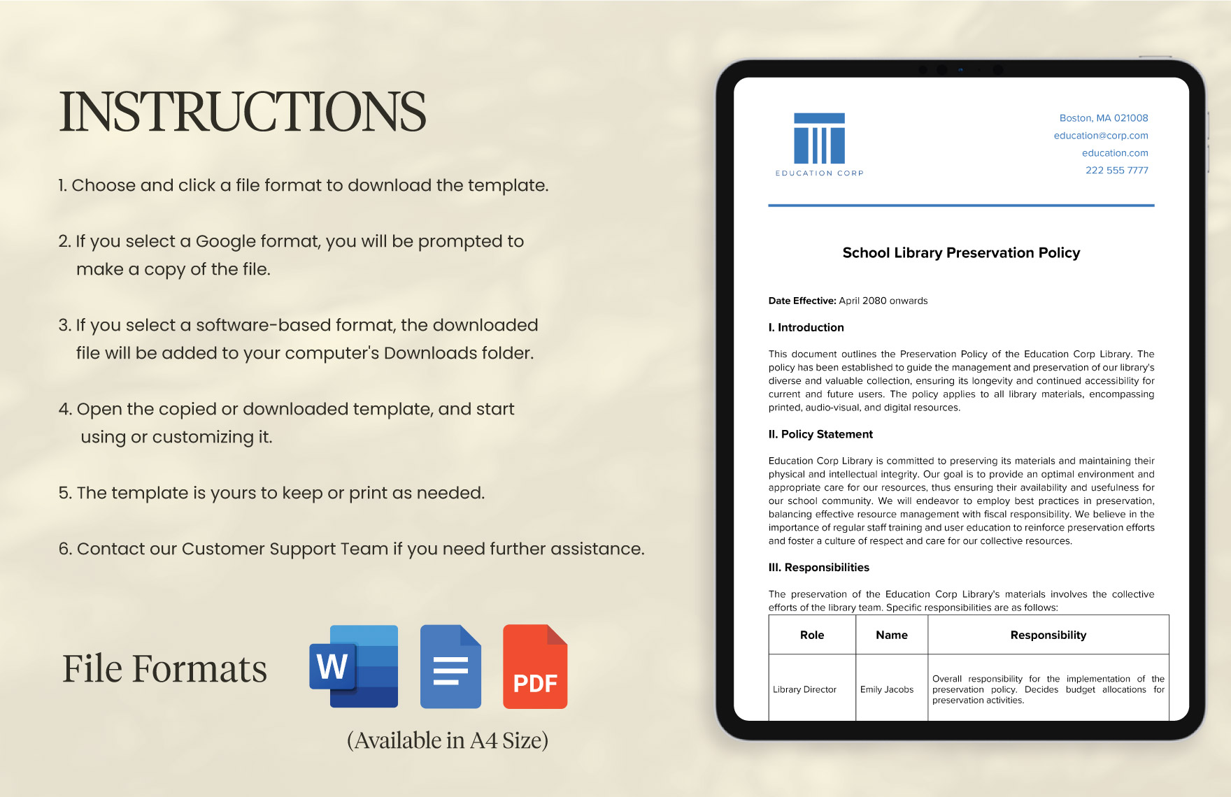 School Library Preservation Policy Template