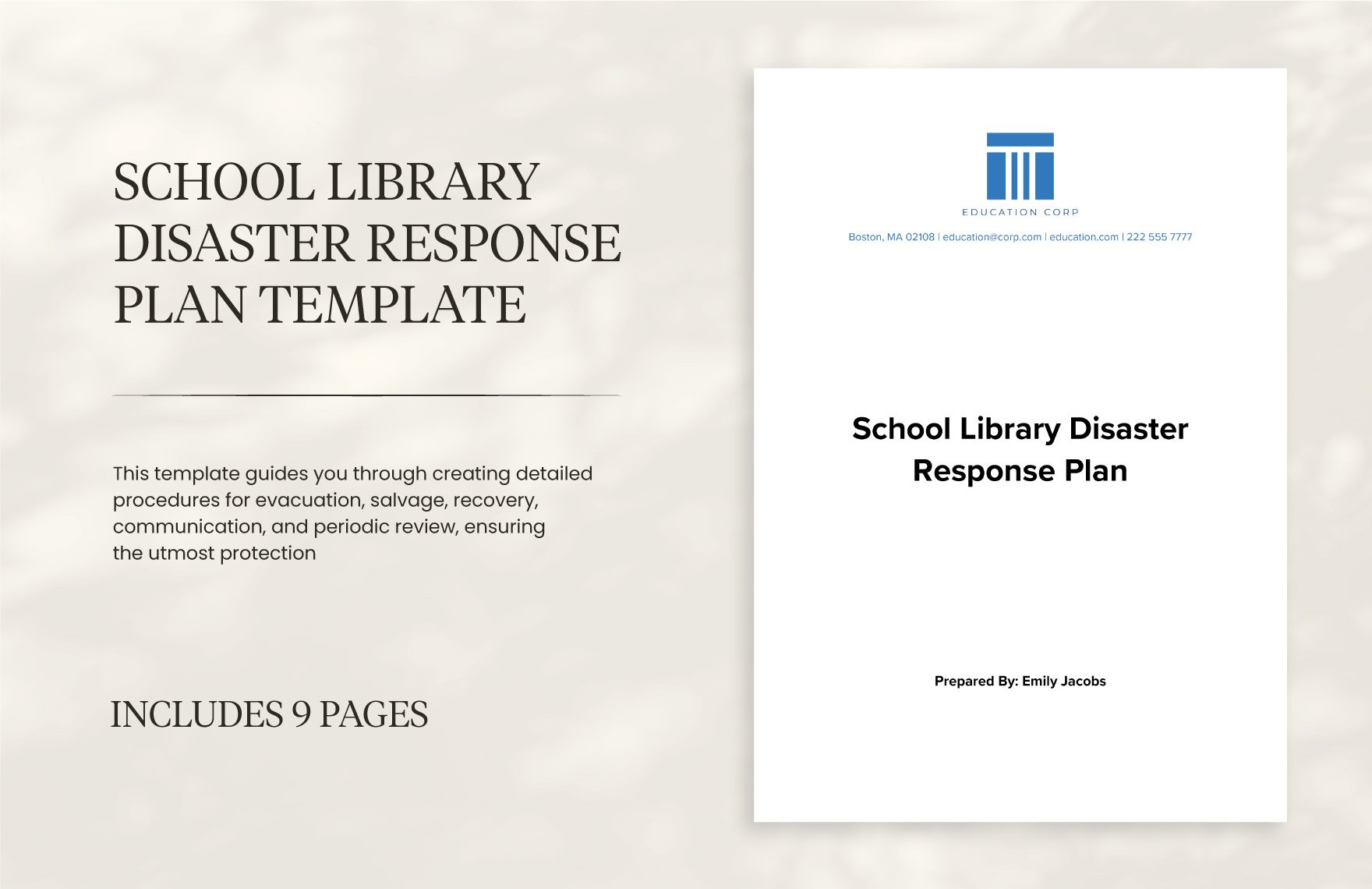 School Library Disaster Response Plan Template in Word, Google Docs, PDF