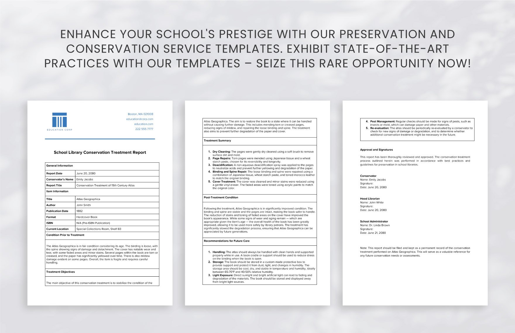 School Library Conservation Treatment Report Template