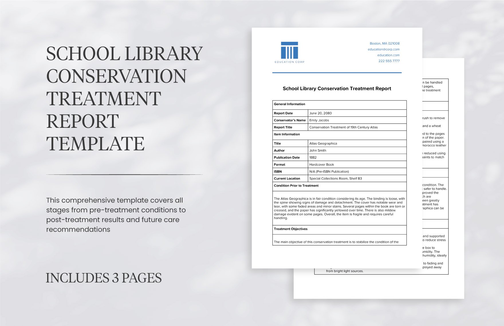 School Library Conservation Treatment Report Template