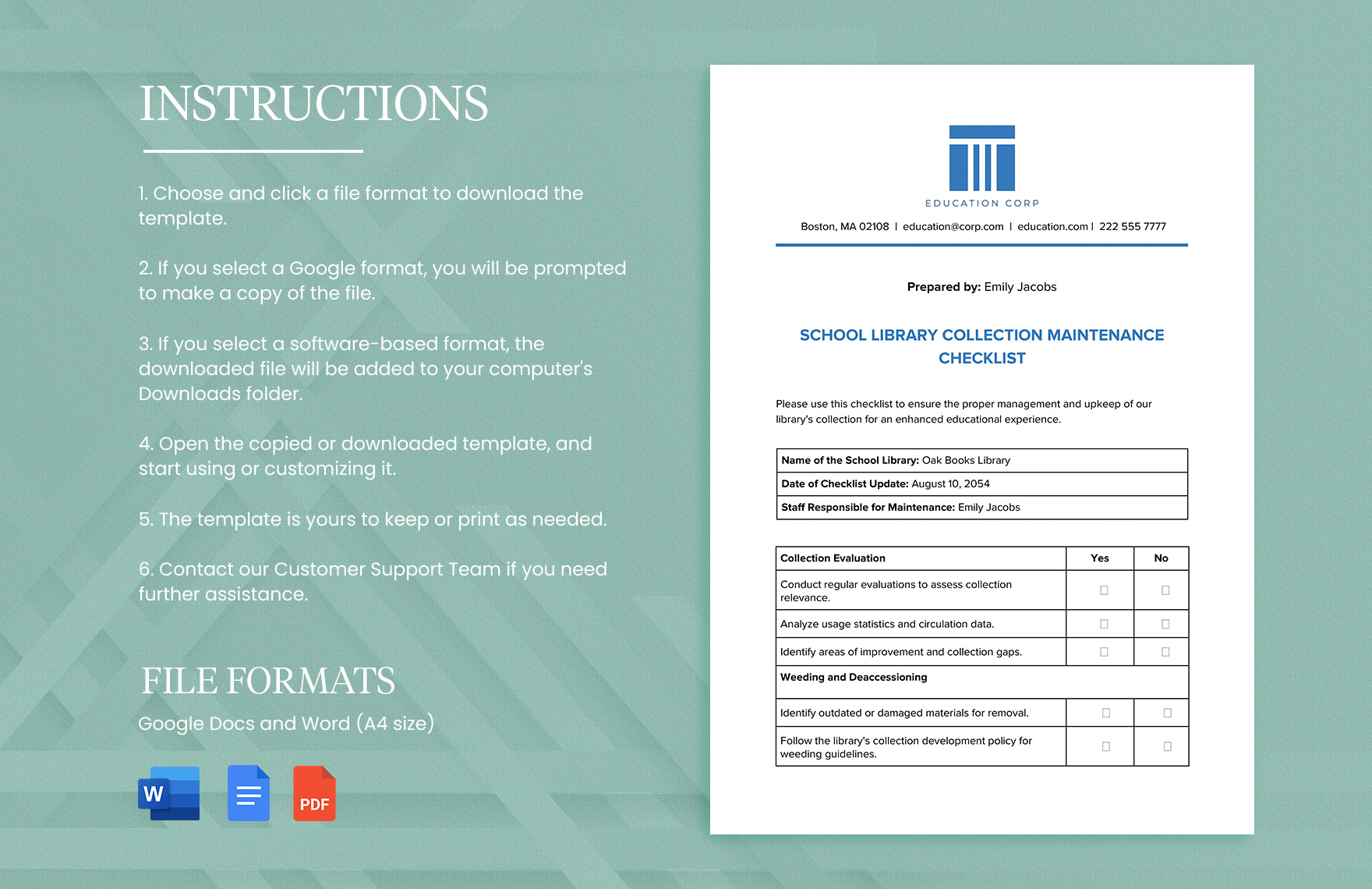 School Library Collection Maintenance Checklist Template