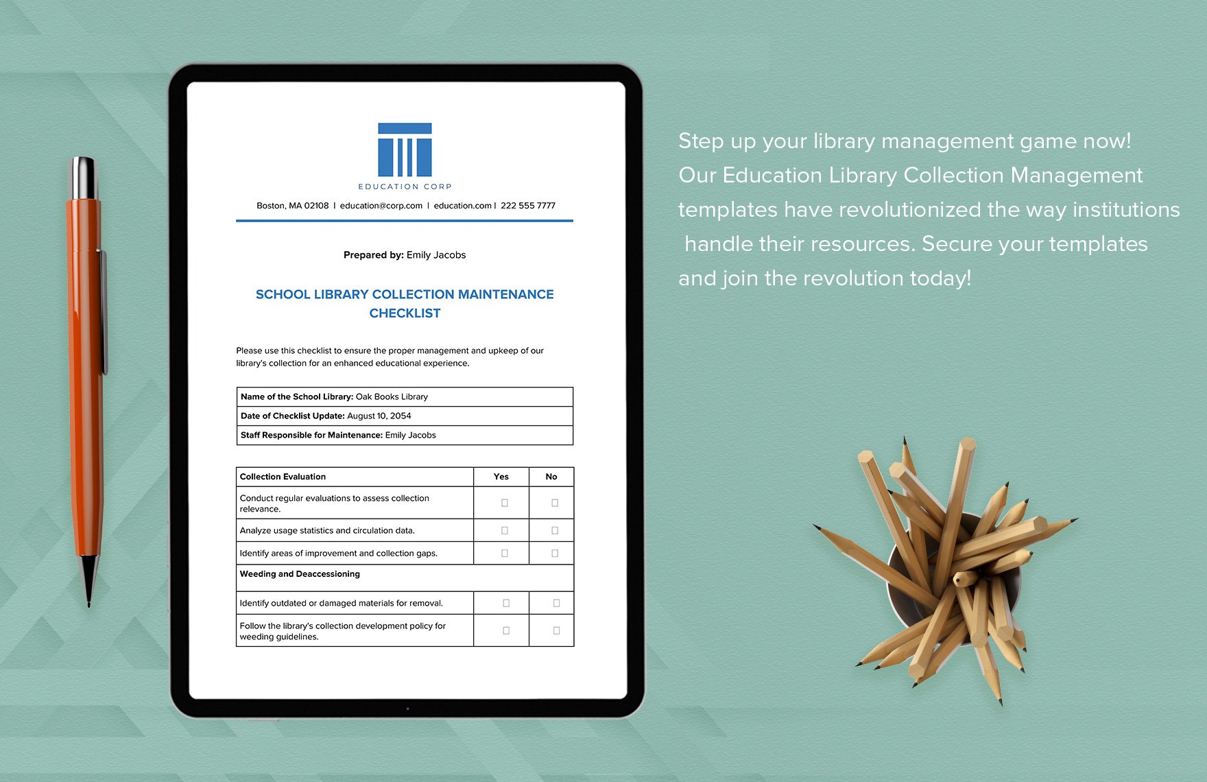 School Library Collection Maintenance Checklist Template