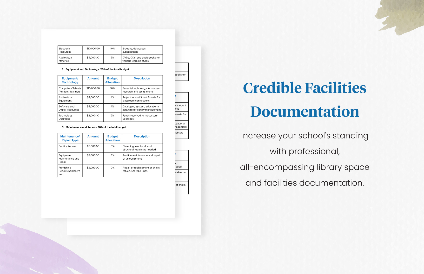 School Library Facilities Budget Template