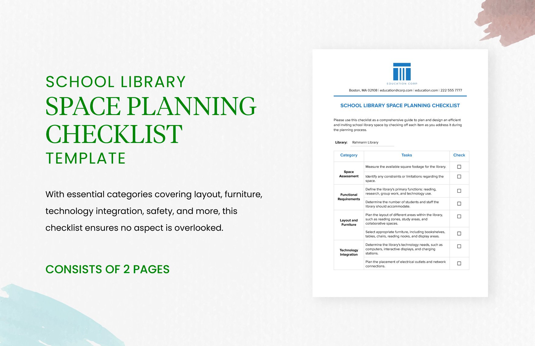 School Library Space Planning Checklist Template