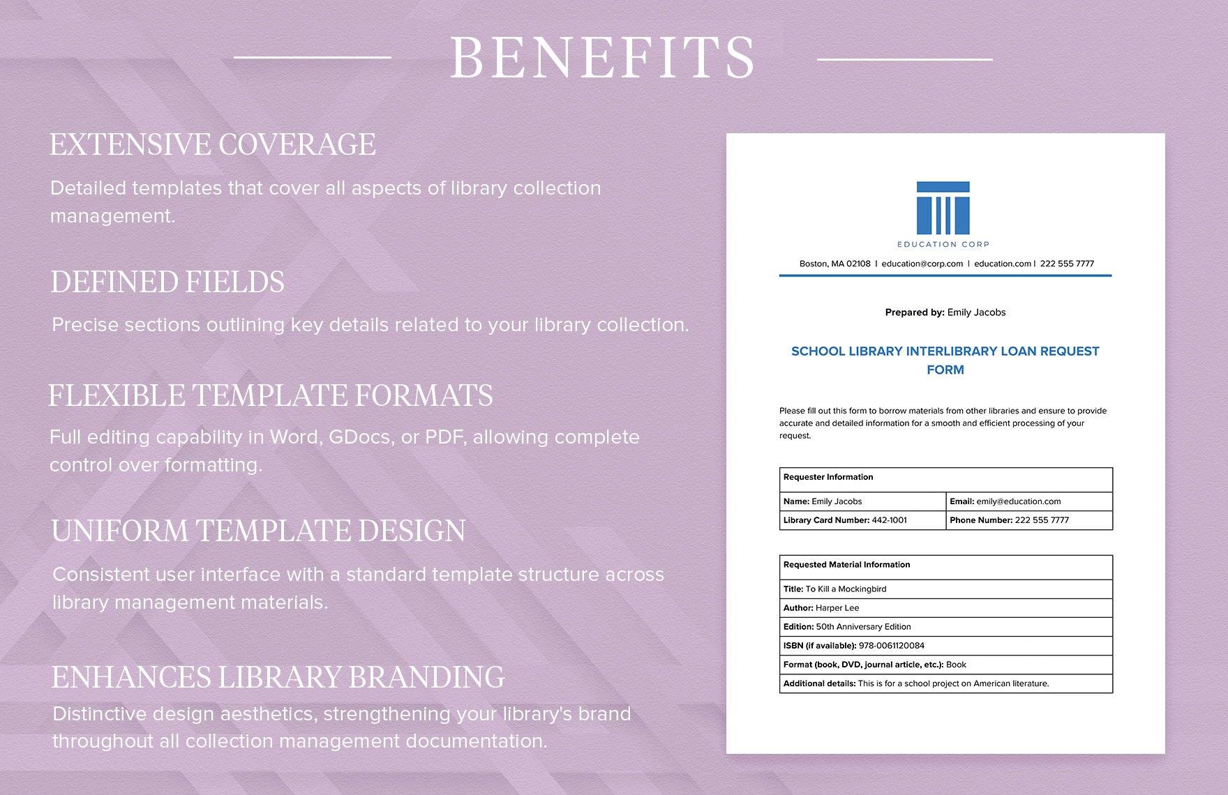 School Library Interlibrary Loan Request Form Template