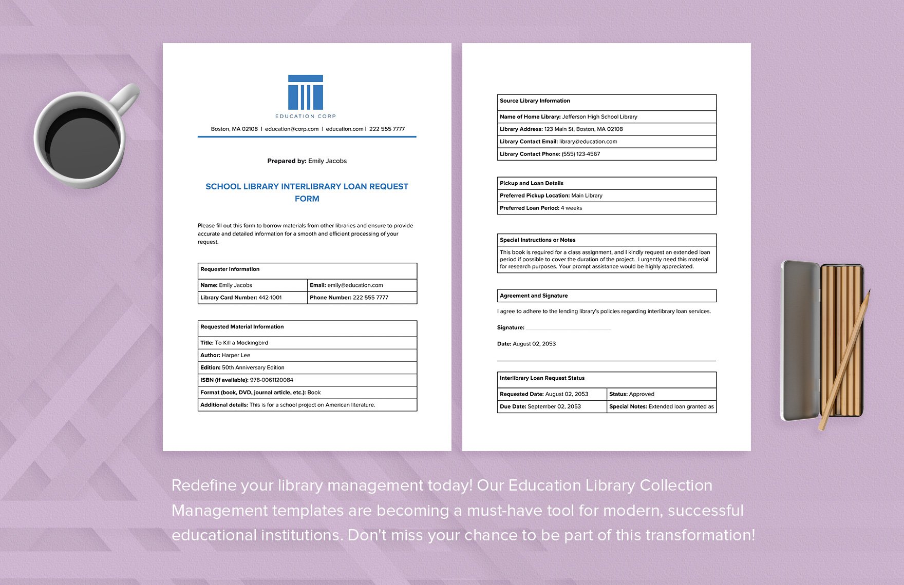 School Library Interlibrary Loan Request Form Template