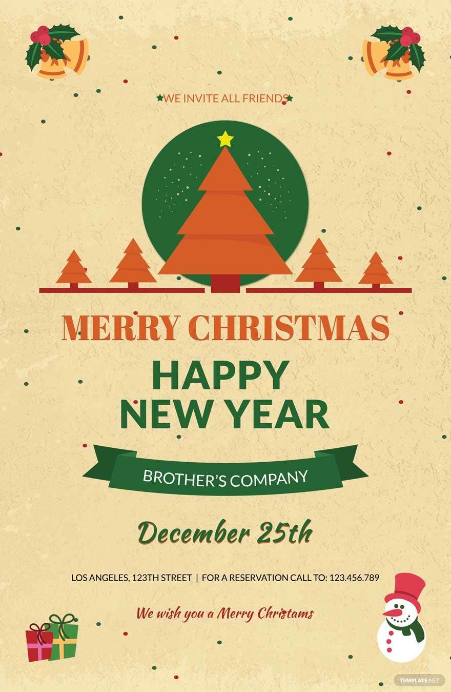 Free Merry Christmas and New Year Poster Template