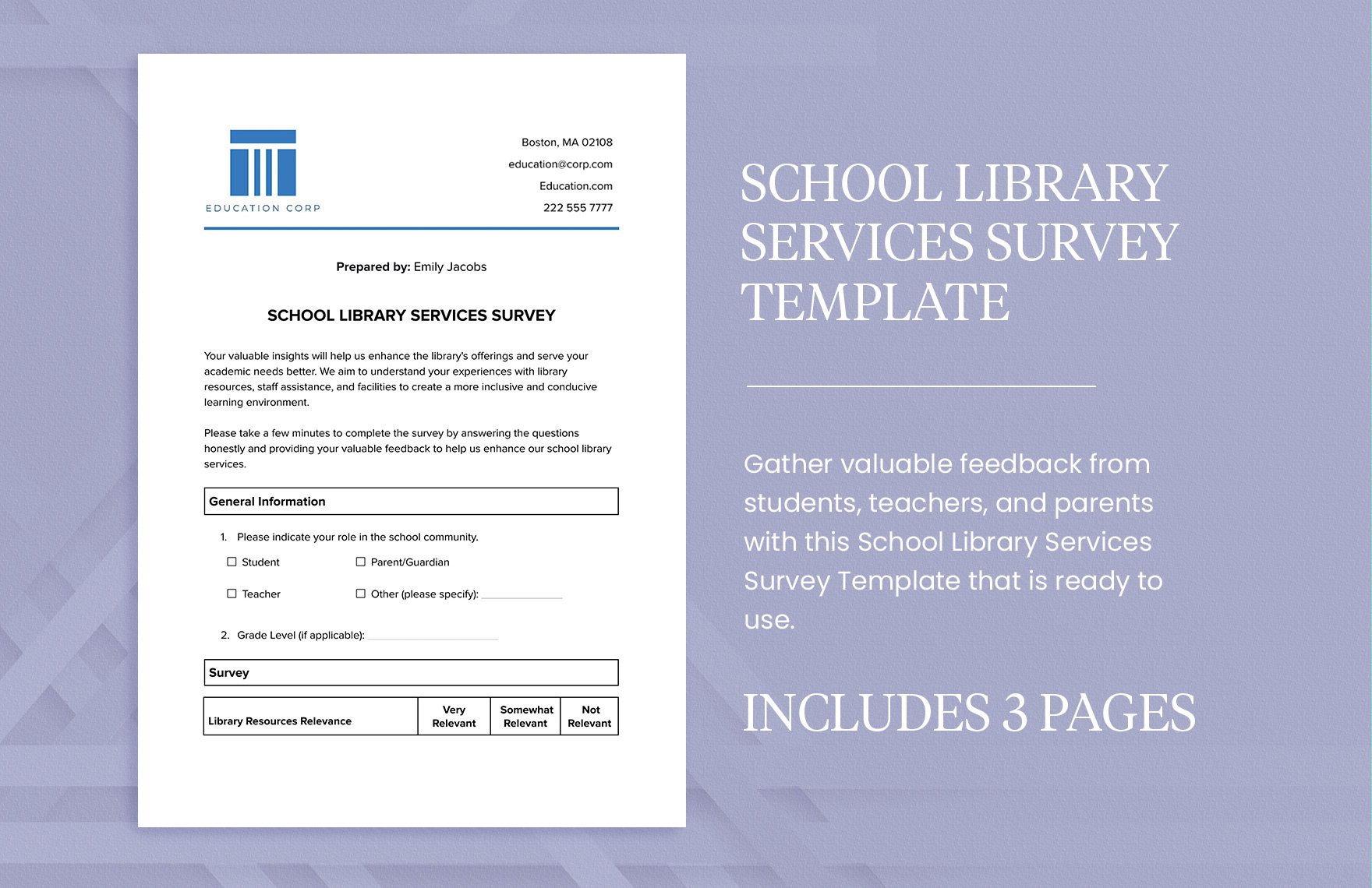 School Library Services Survey Template