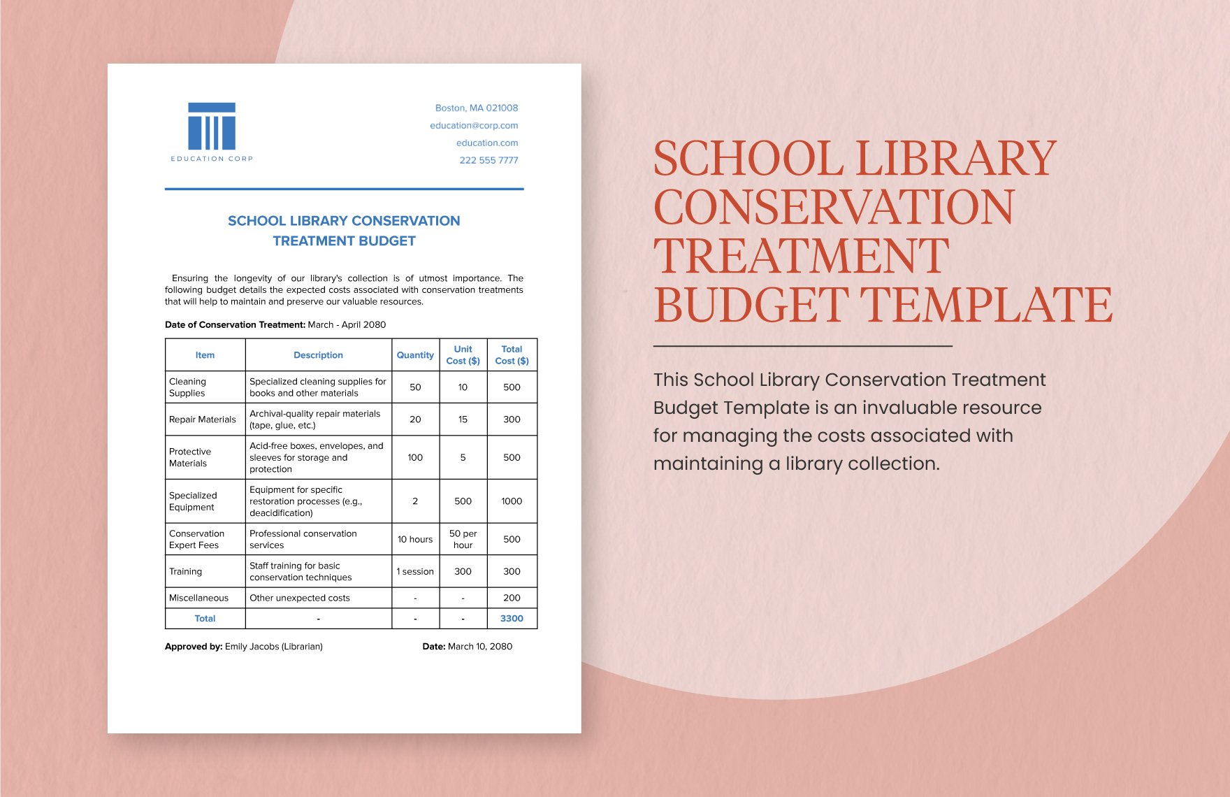 School Library Conservation Treatment Budget Template