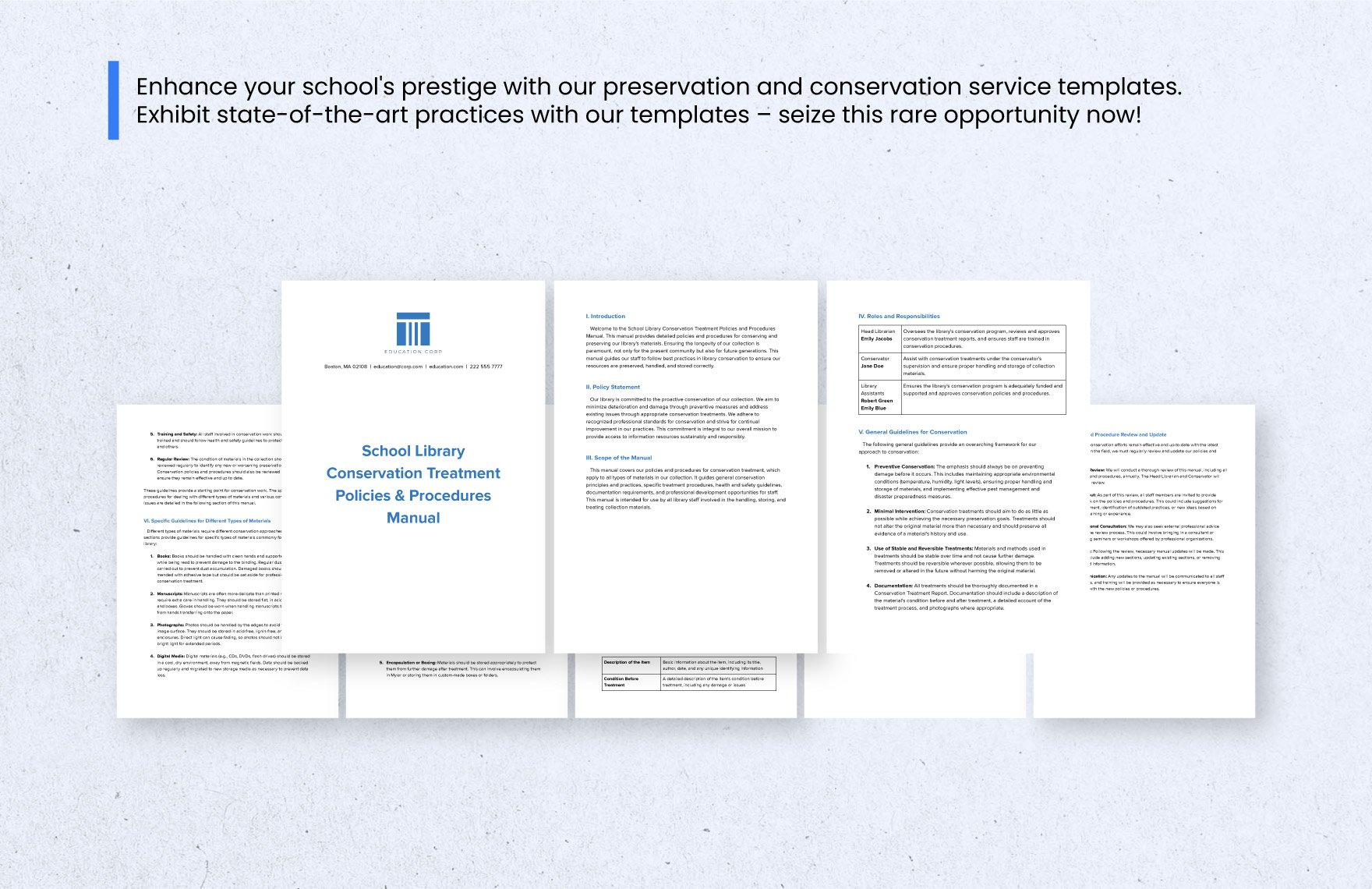 School Library Conservation Treatment Policies and Procedures Manual Template