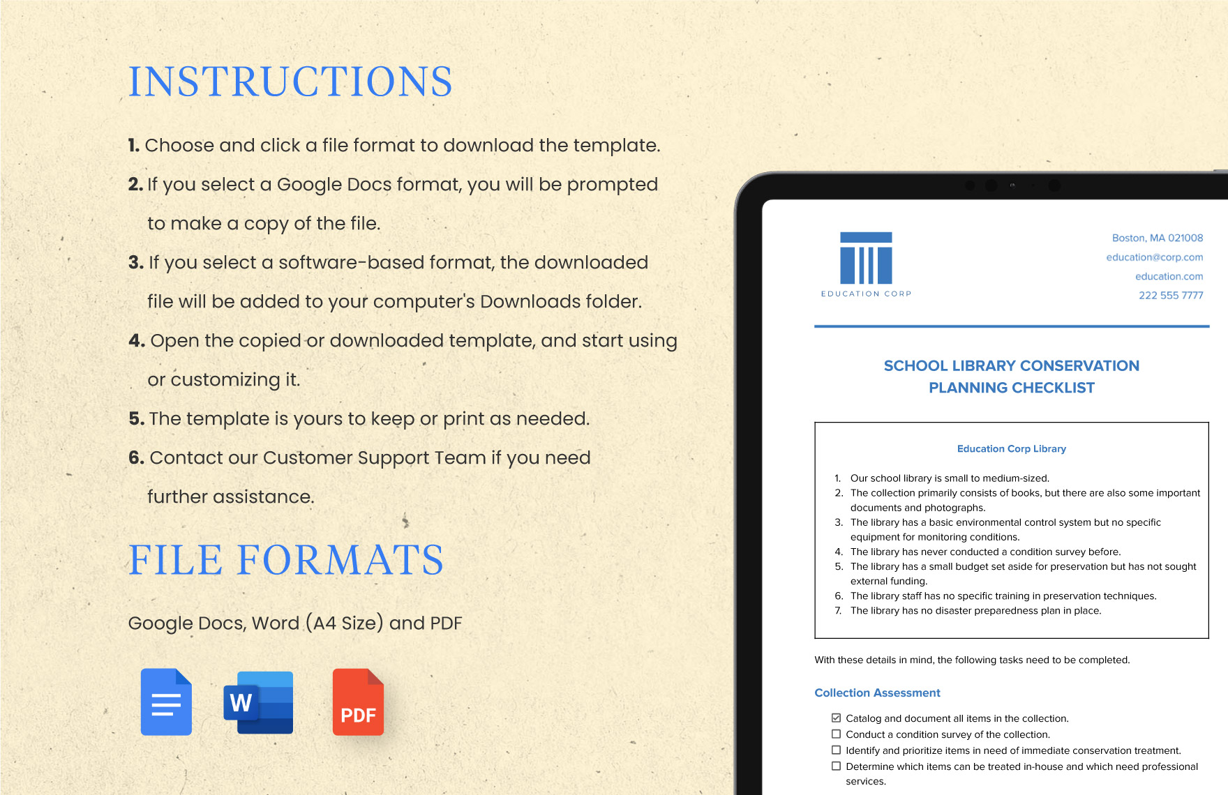 School Library Preservation Planning Checklist Template