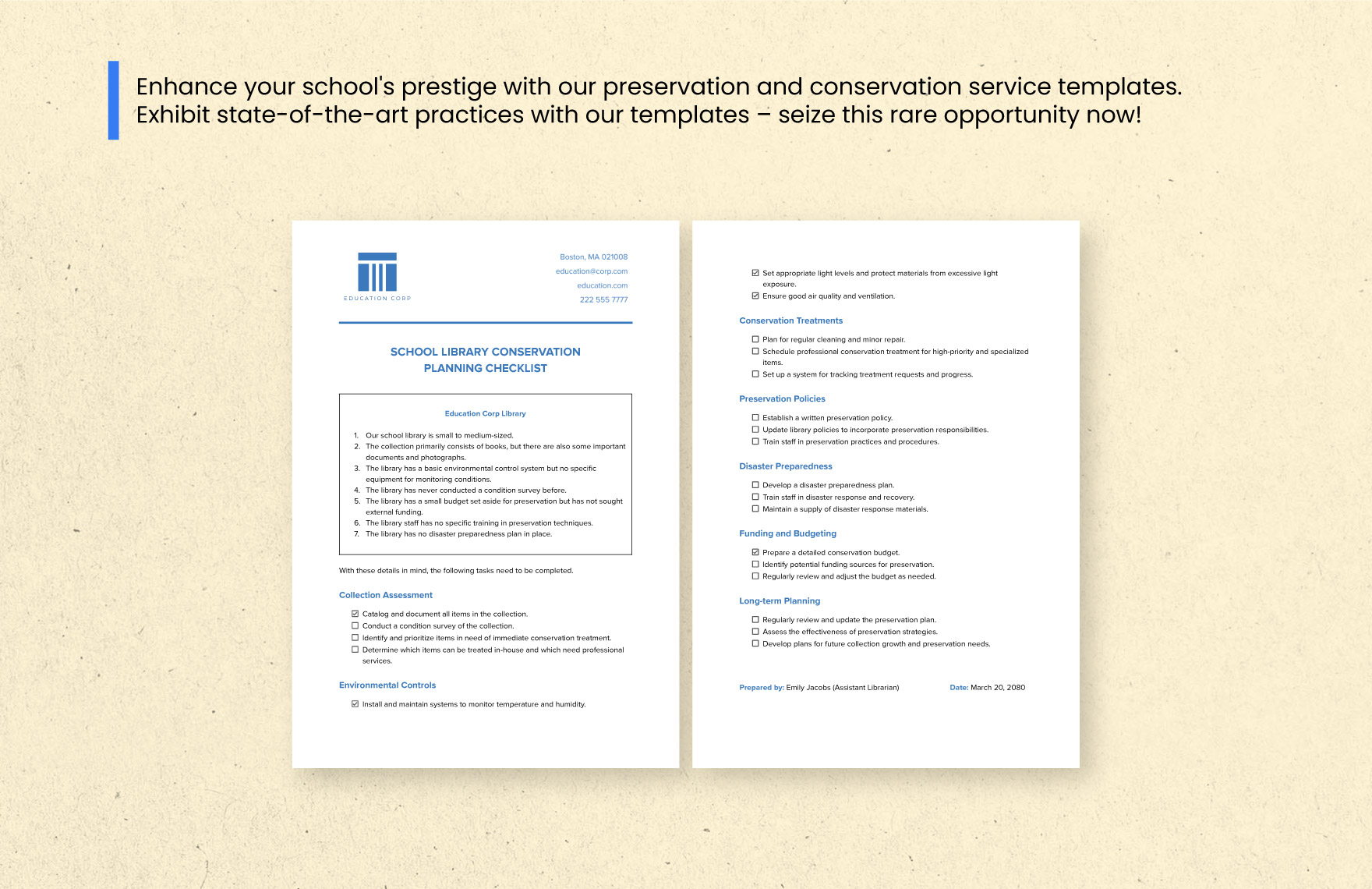 School Library Preservation Planning Checklist Template