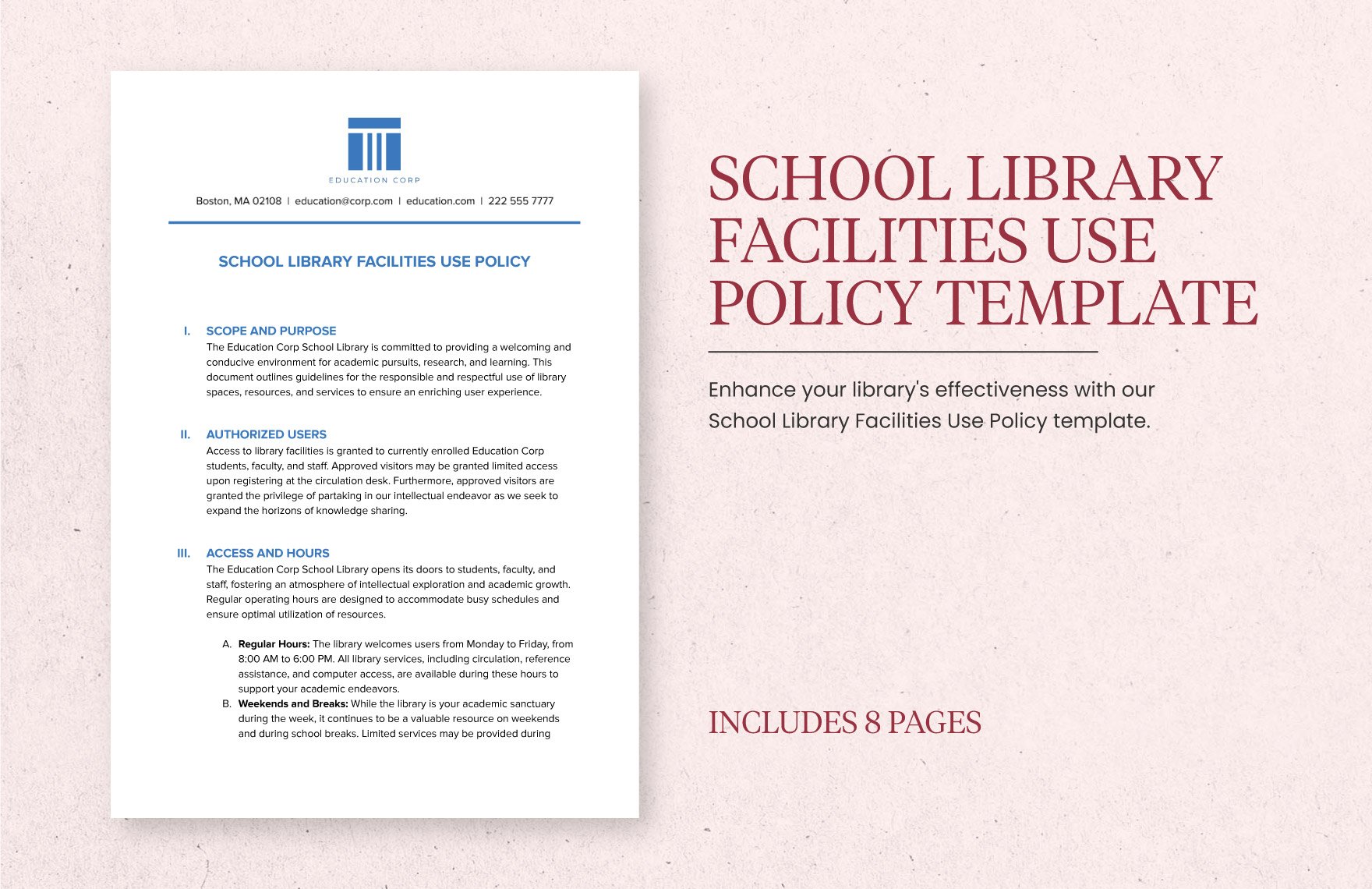 School Library Facilities Use Policy Template