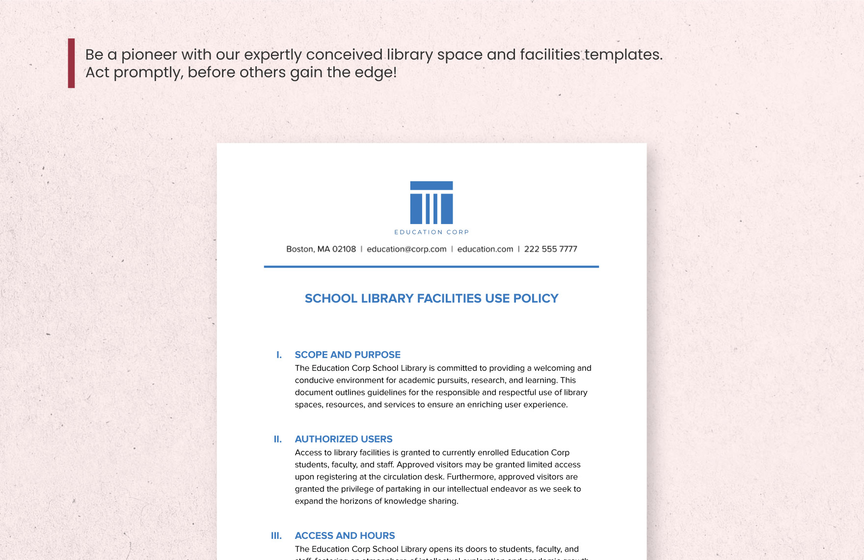 School Library Facilities Use Policy Template