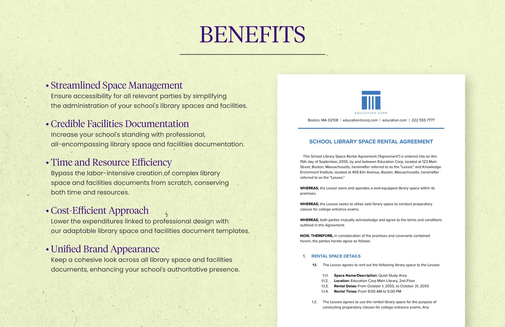 School Library Space Rental Agreement Template
