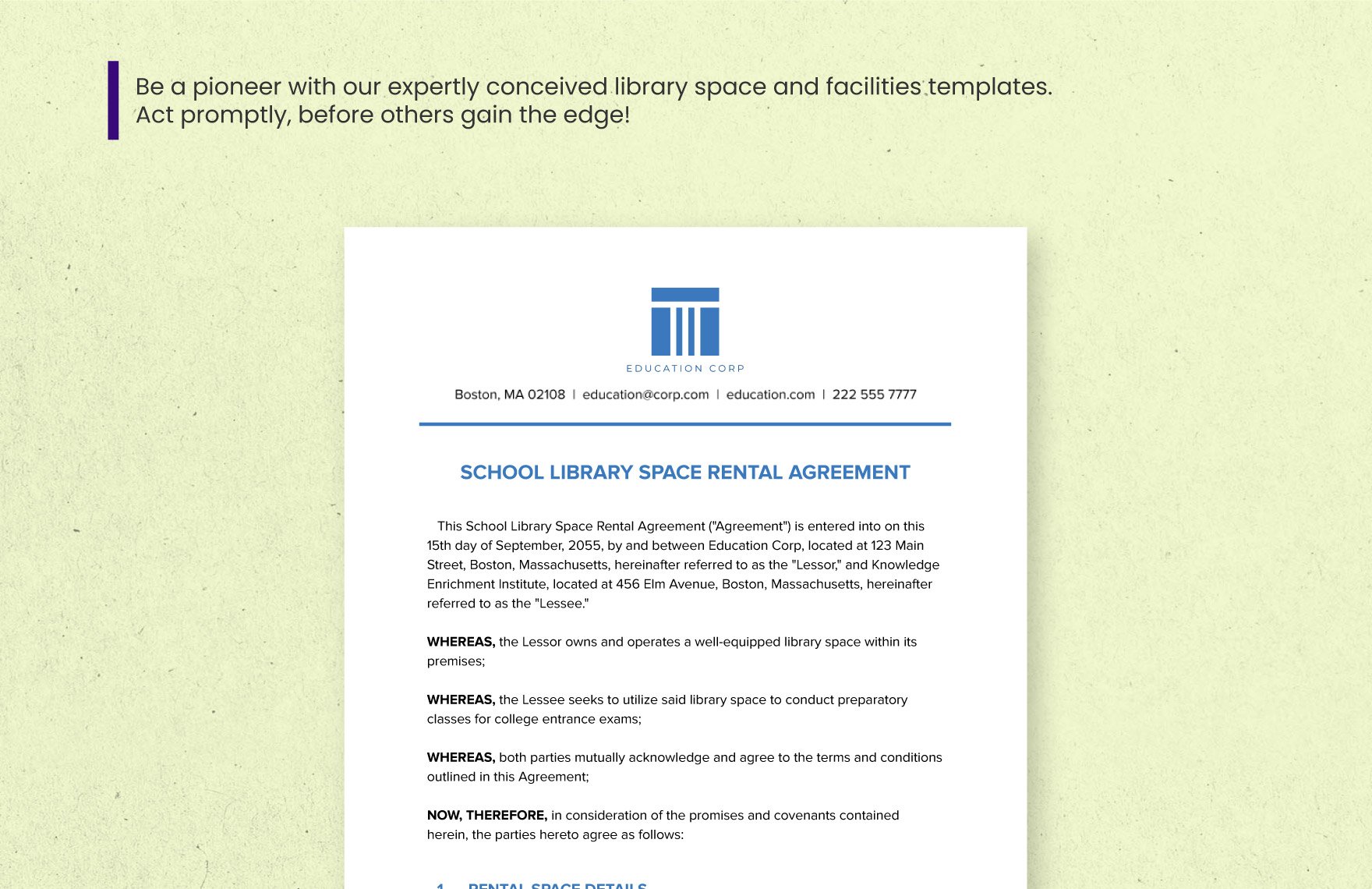 School Library Space Rental Agreement Template