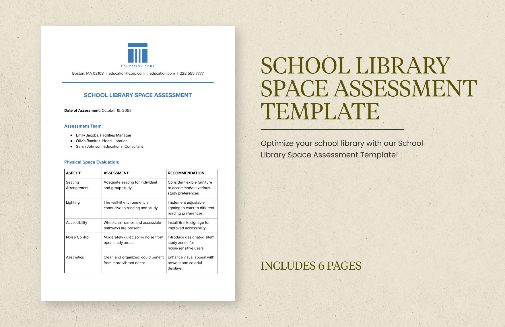 School Library Space Assessment Template