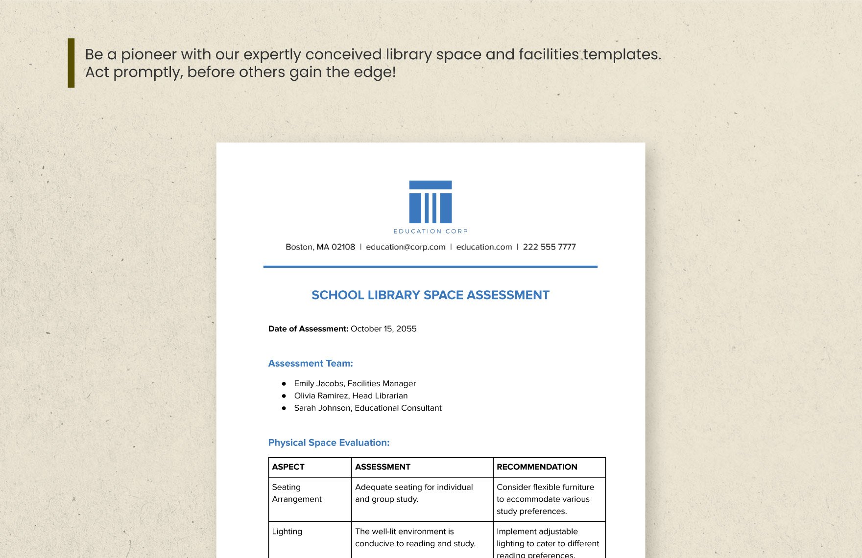 School Library Space Assessment Template