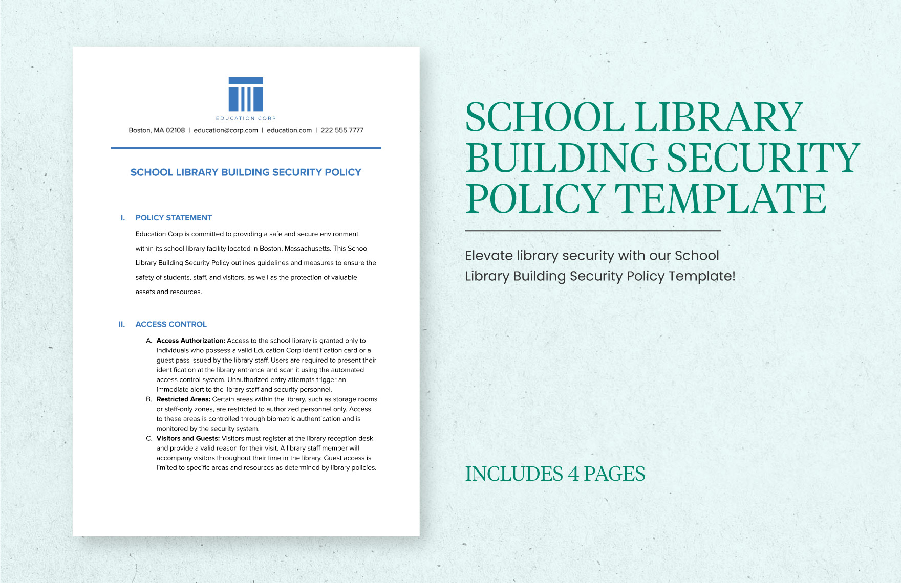 School Library Building Security Policy Template in Word, Google Docs, PDF