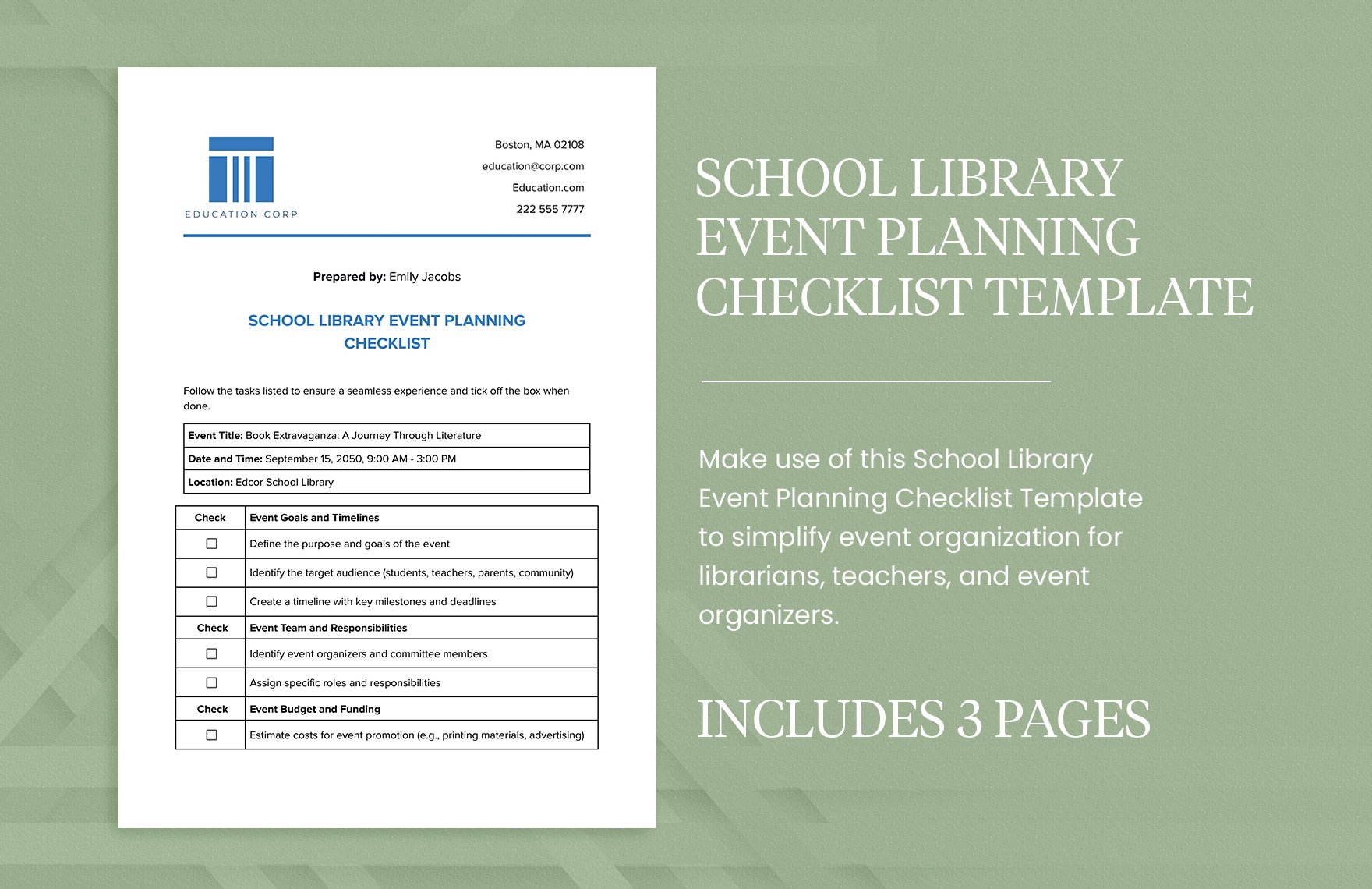 School Library Event Planning Checklist Template