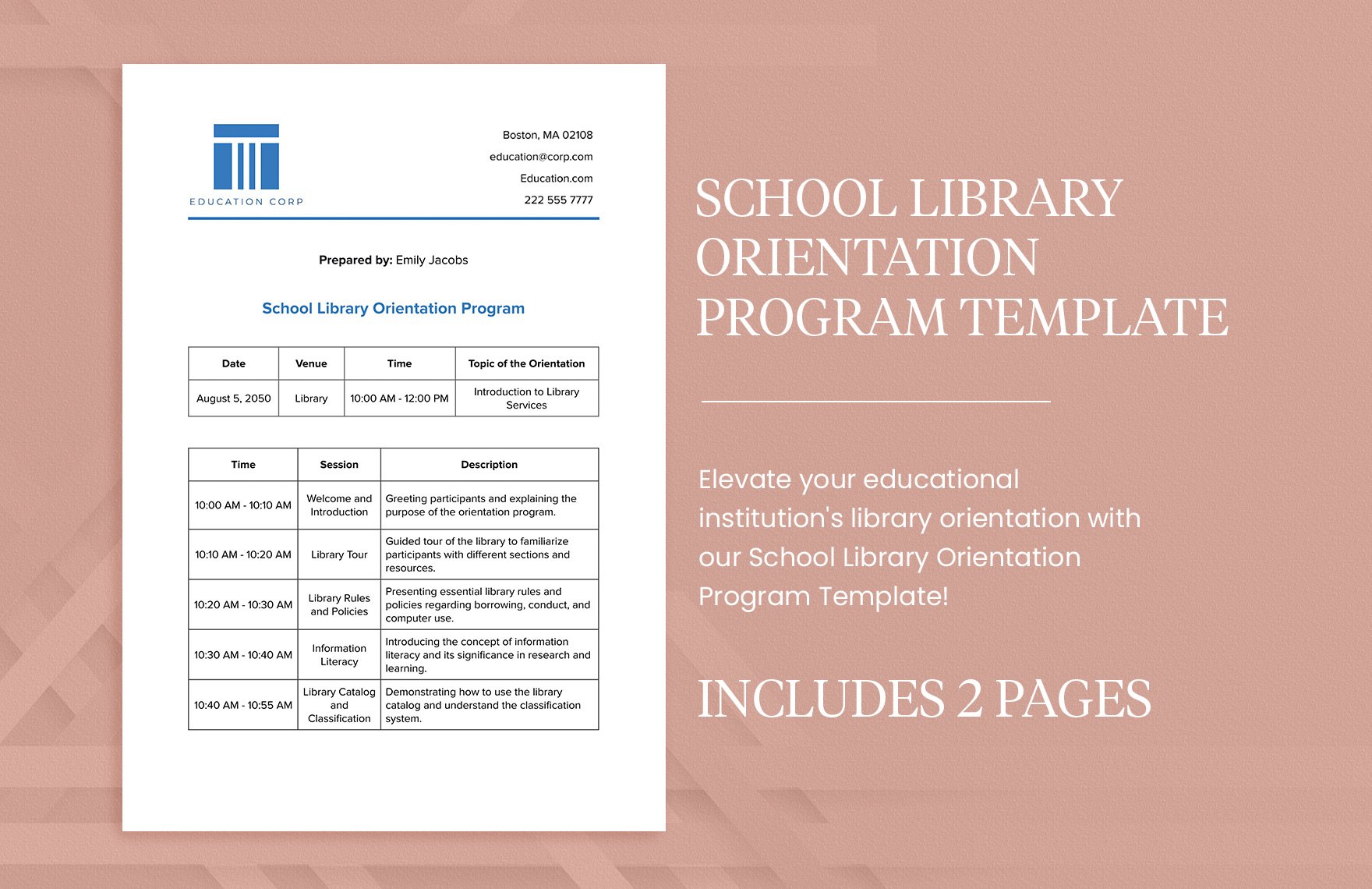 School Library Orientation Program Template