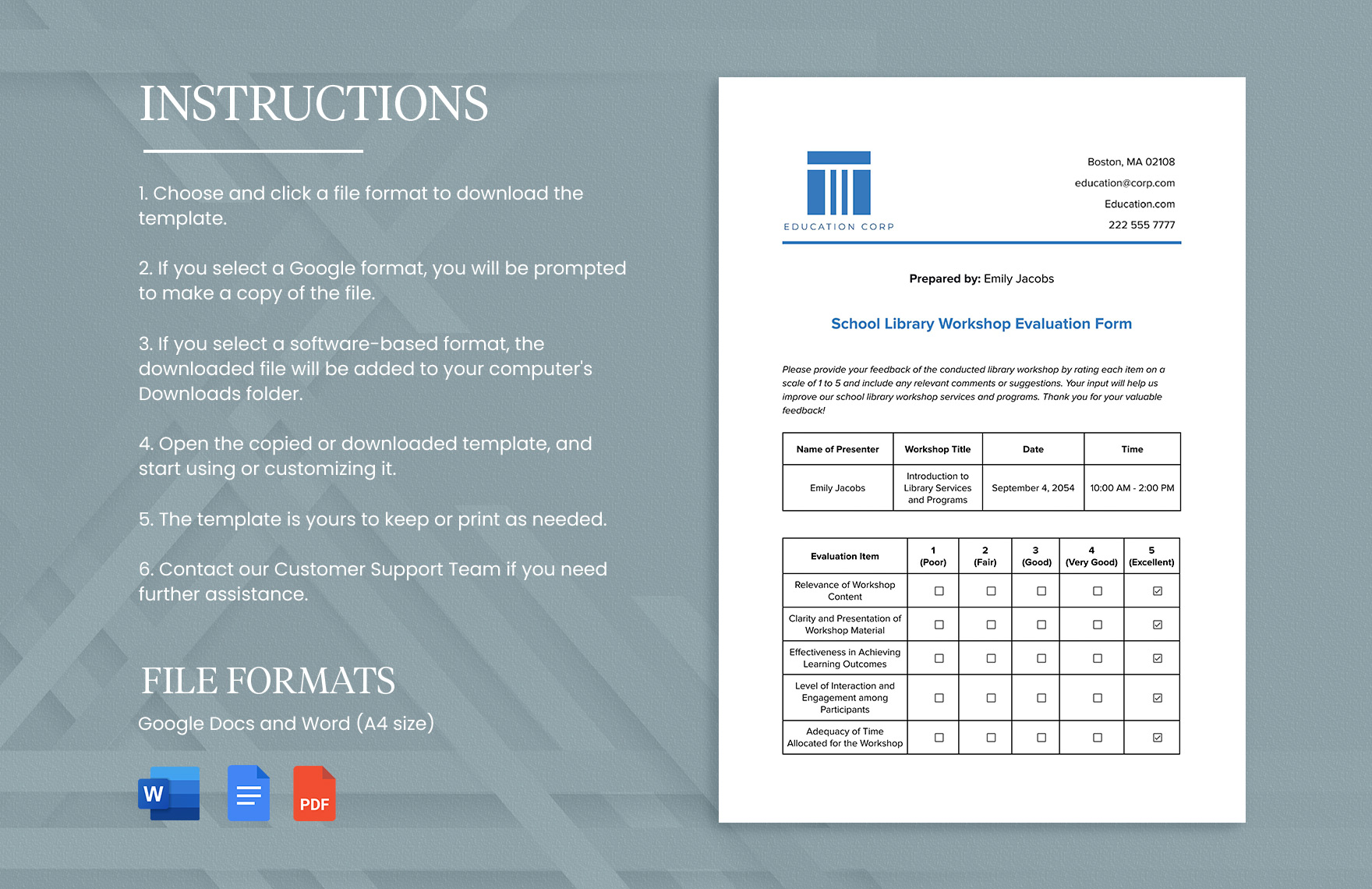 School Library Workshop Evaluation Form Template