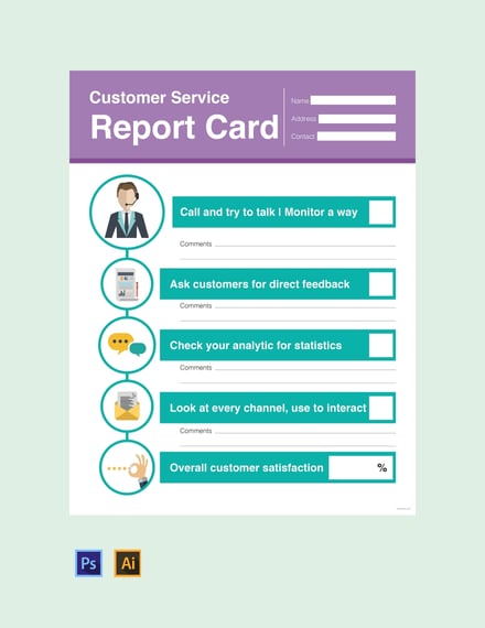 free customer service report card template 440x570