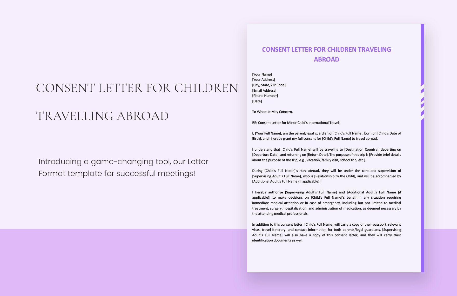 Consent Letter For Children Travelling Abroad in Word, Google Docs, PDF, Apple Pages