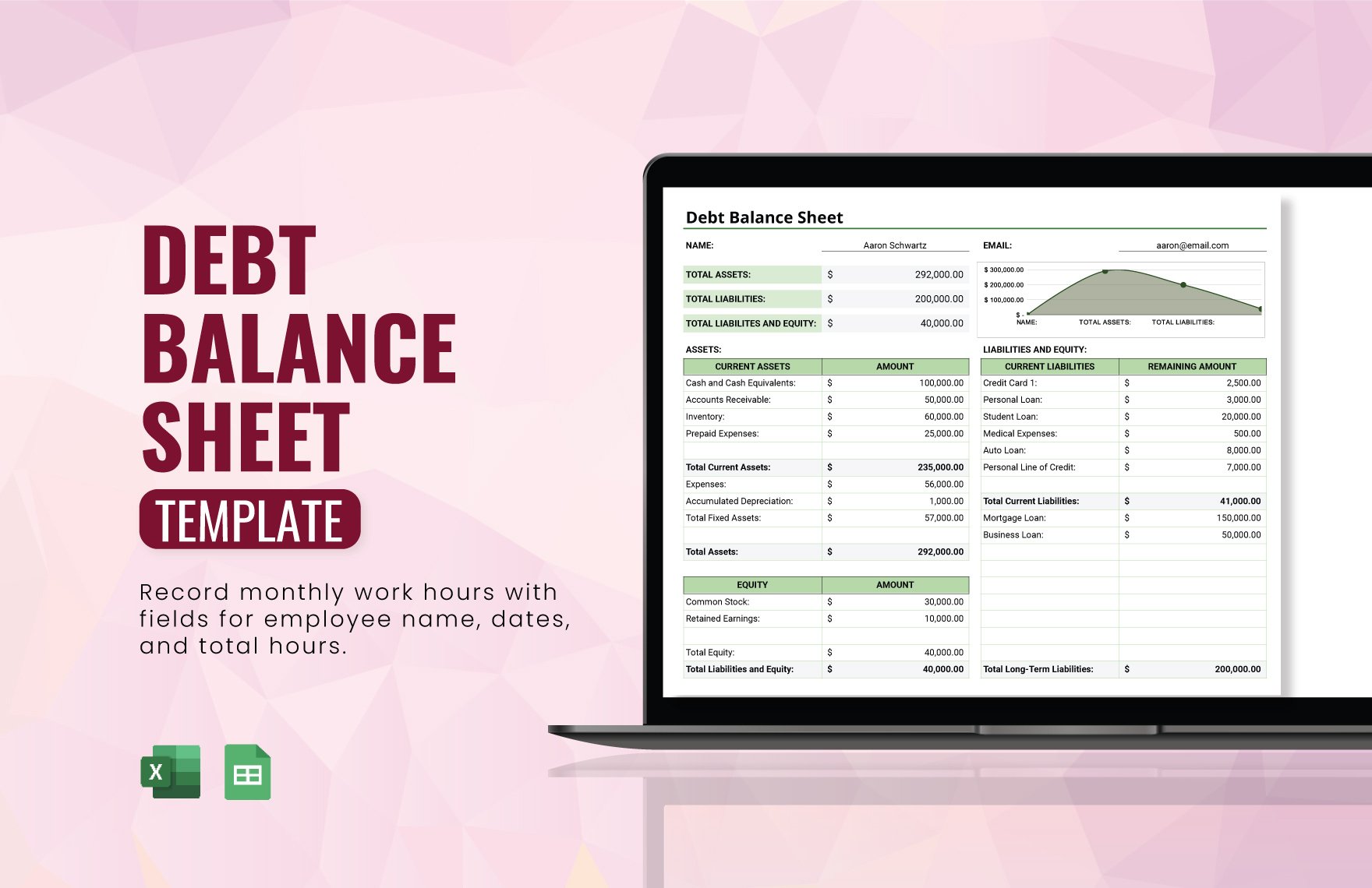 Debt Balance Sheet Template in Excel, Google Sheets
