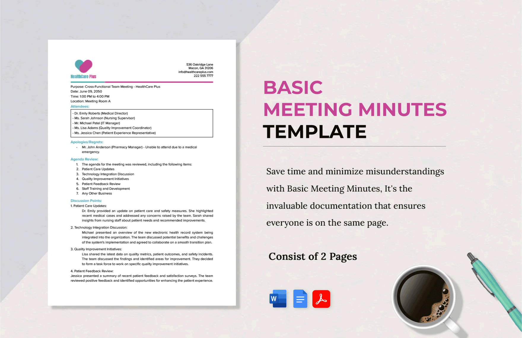 Free Basic Meeting Minutes in Word, Google Docs, PDF