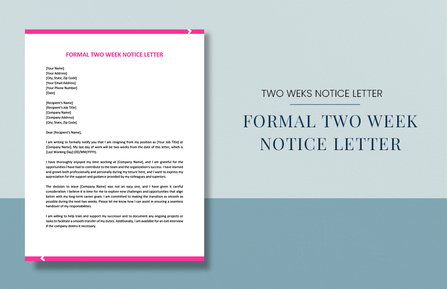 Free Formal Two Week Notice Letter