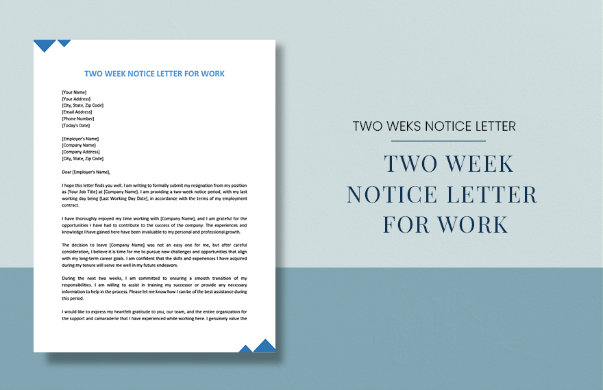 Free Two Week Notice Letter For Work