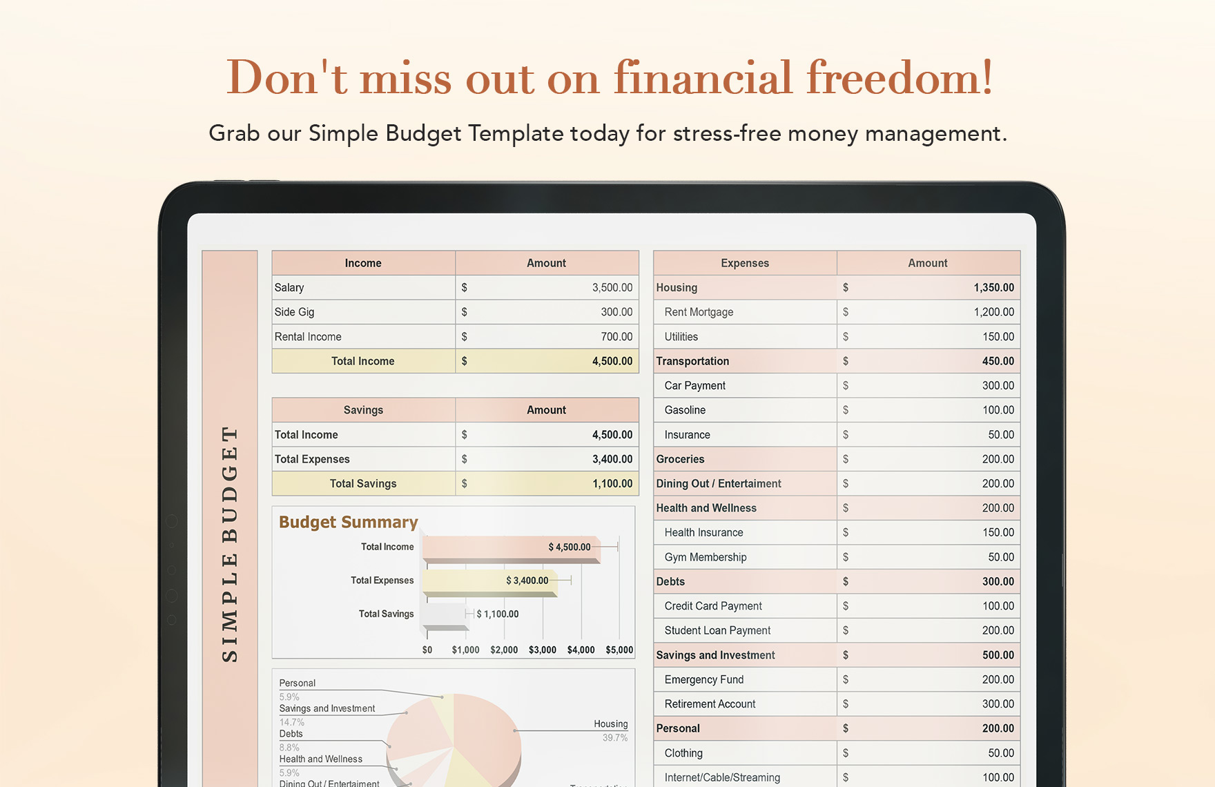 Free Simple Budget Template - Download in Excel, Google Sheets ...