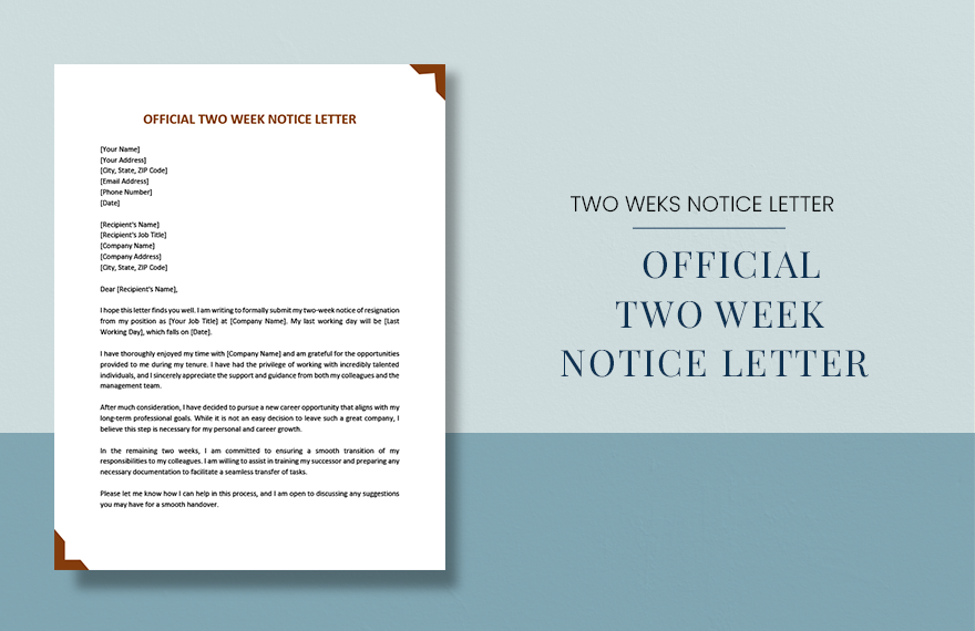 Free Official Two Week Notice Letter
